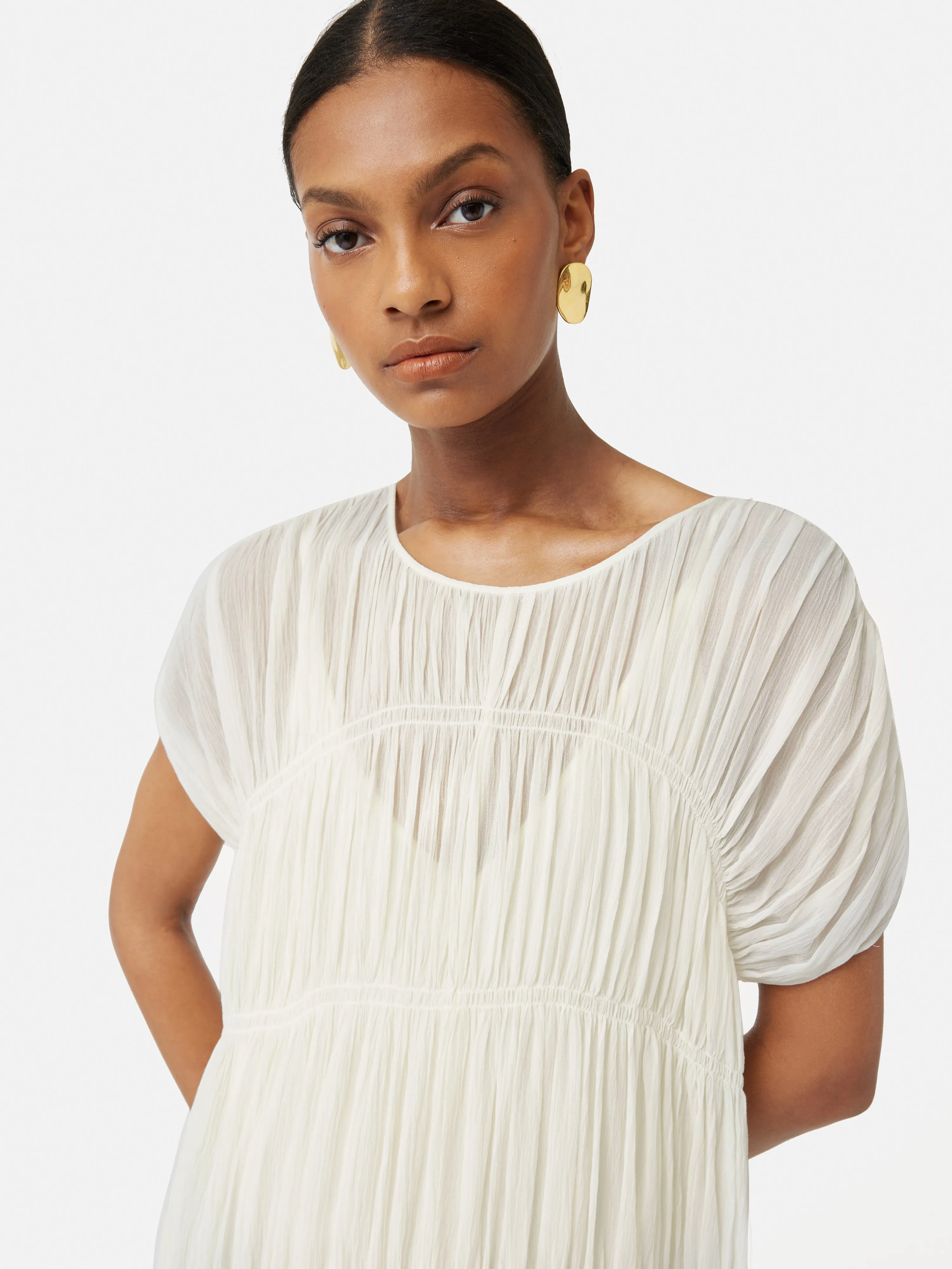 Gauze Viscose Ruched Dress | Cream sold by Jigsaw product image thumbnail 4