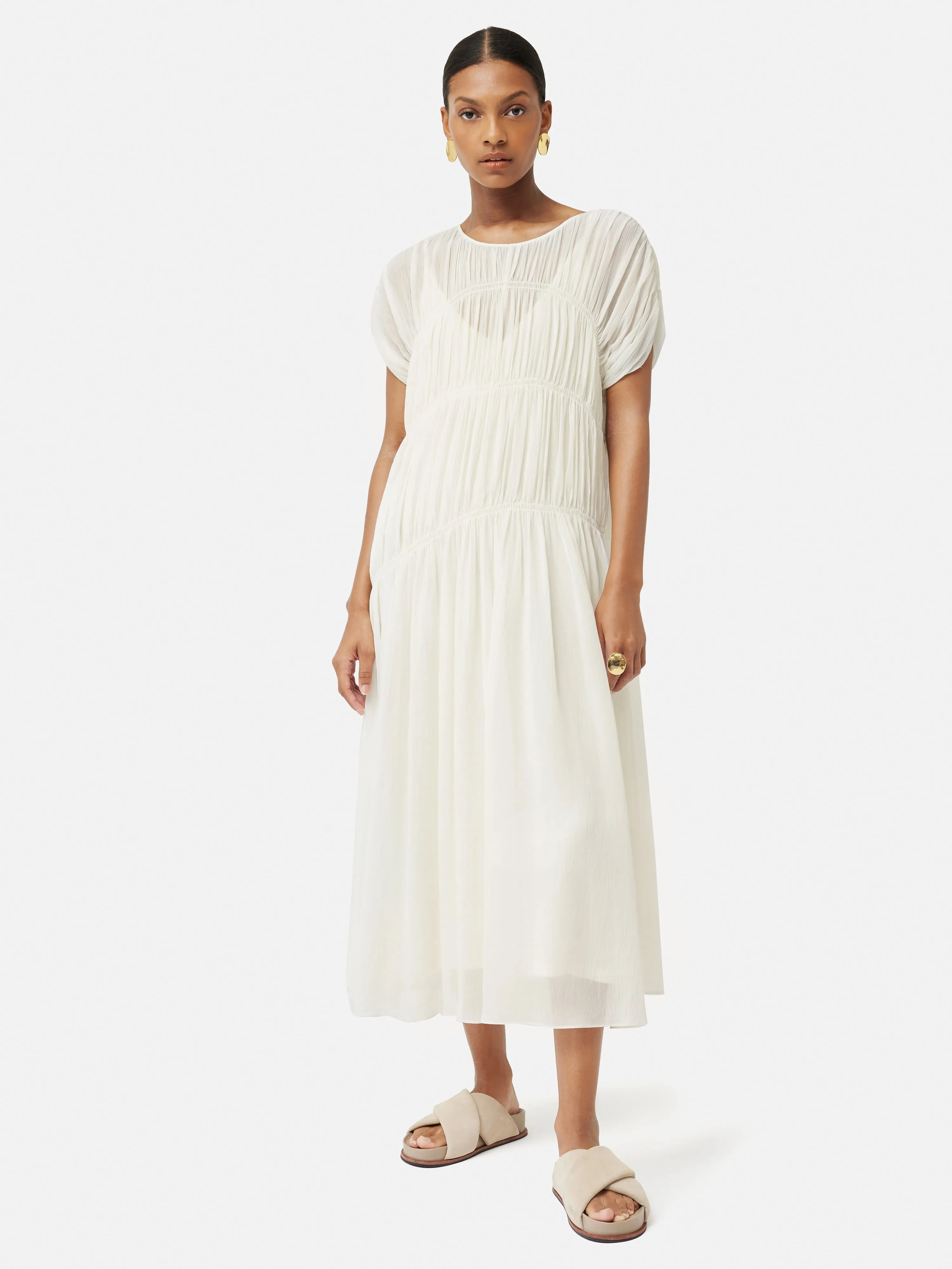 Gauze Viscose Ruched Dress | Cream sold by Jigsaw product image thumbnail 3