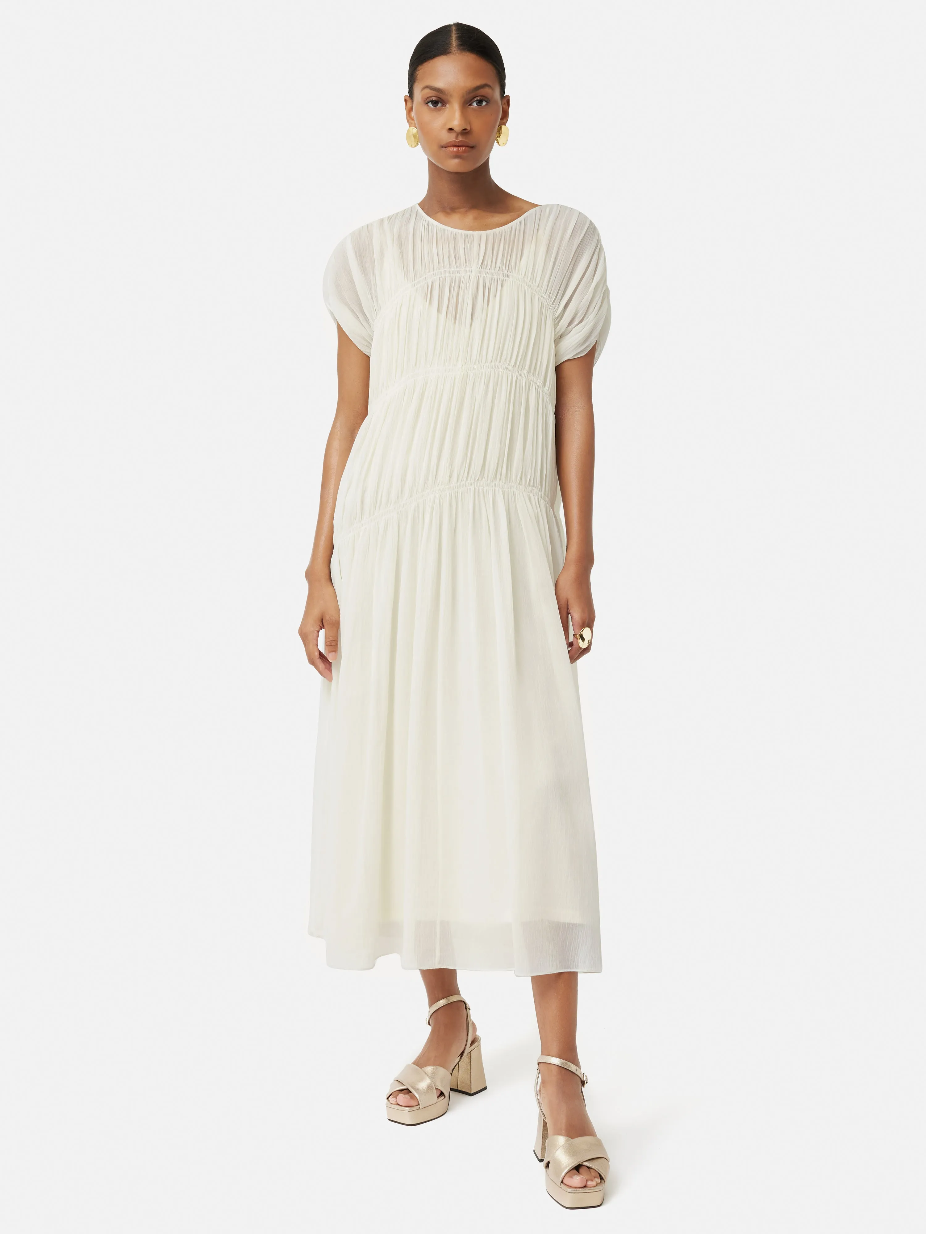 Gauze Viscose Ruched Dress | Cream sold by Jigsaw product image thumbnail 2