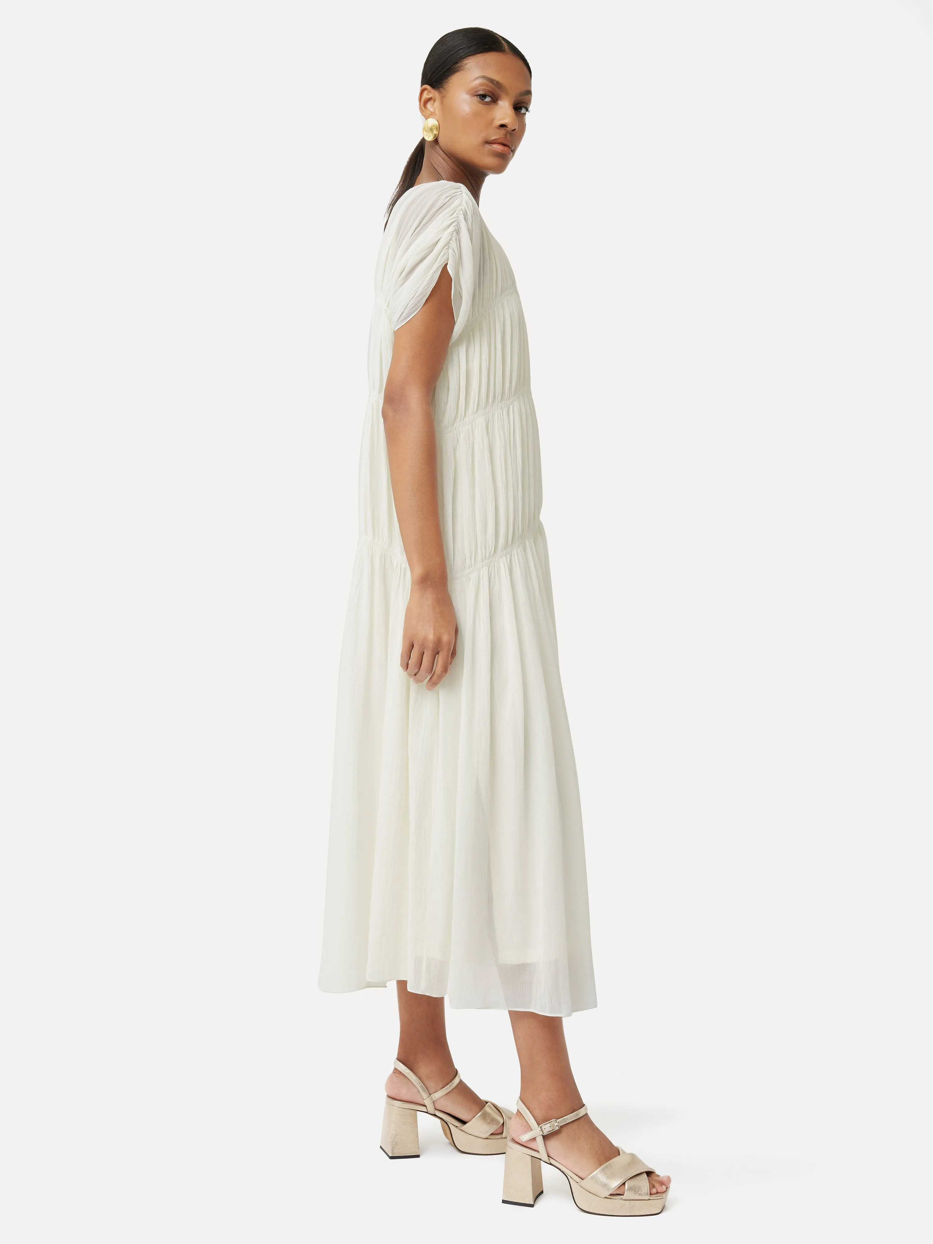 Gauze Viscose Ruched Dress | Cream sold by Jigsaw product image thumbnail 5
