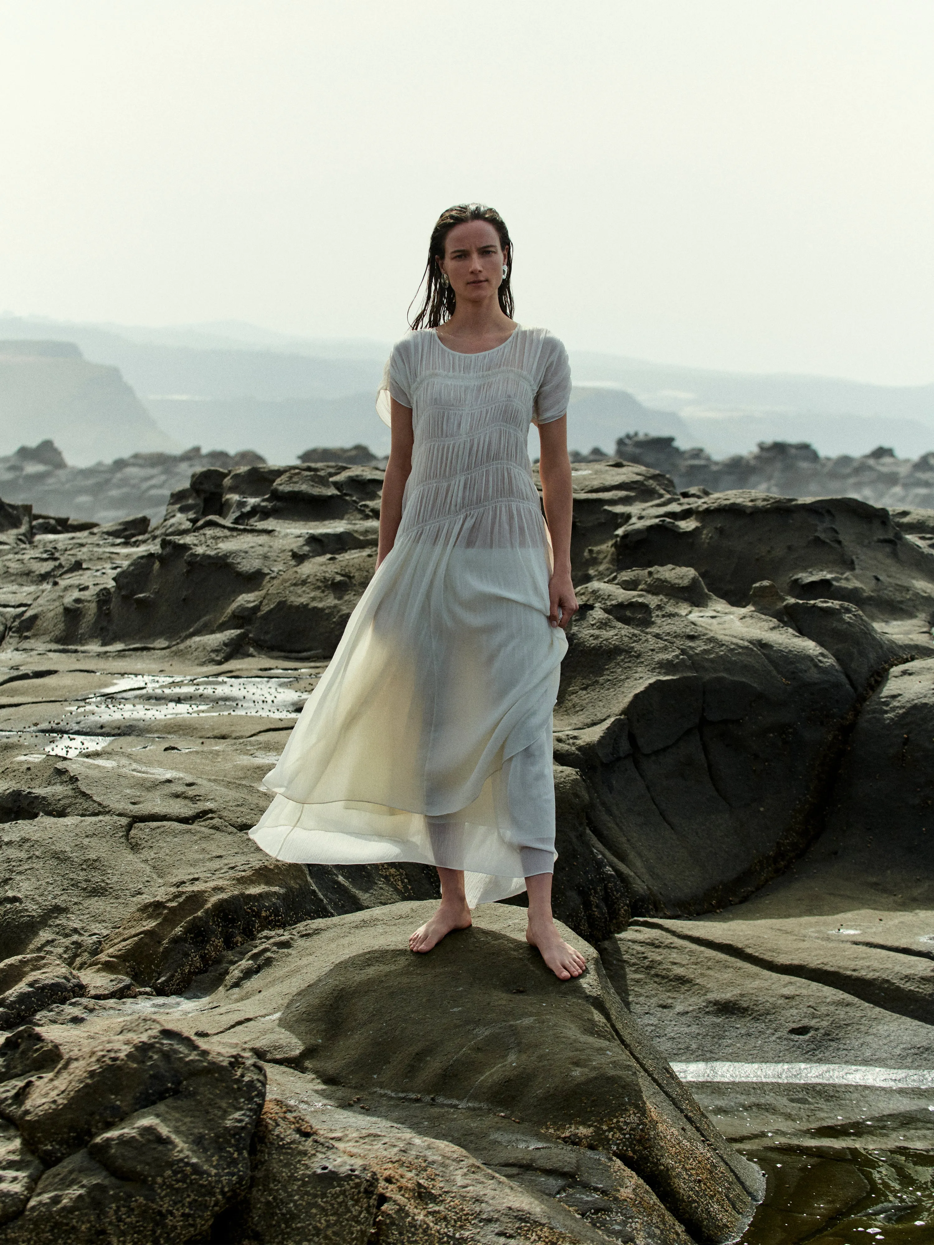 Gauze Viscose Ruched Dress | Cream sold by Jigsaw