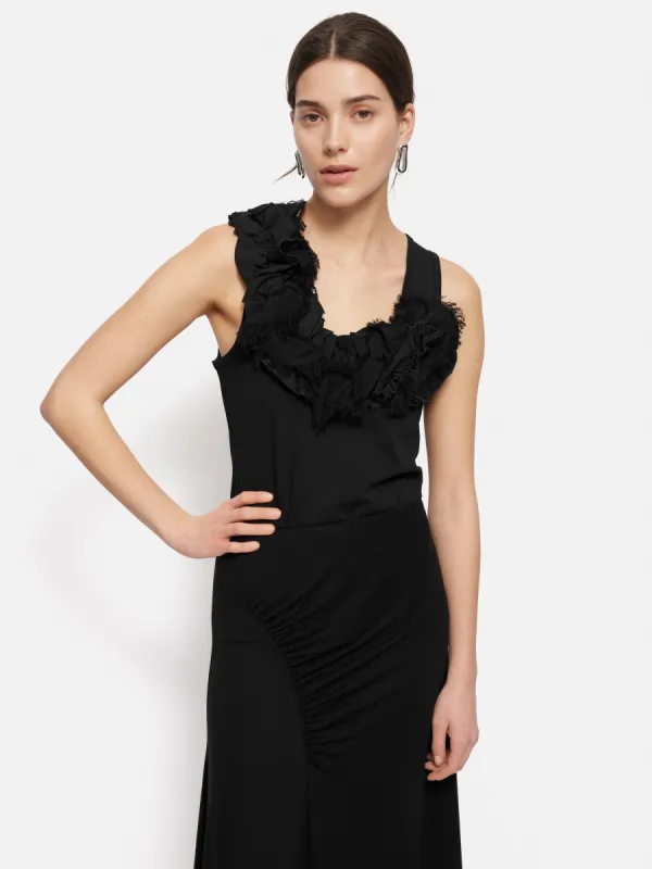 Ruffle Trim Jersey Top | Black sold by Jigsaw