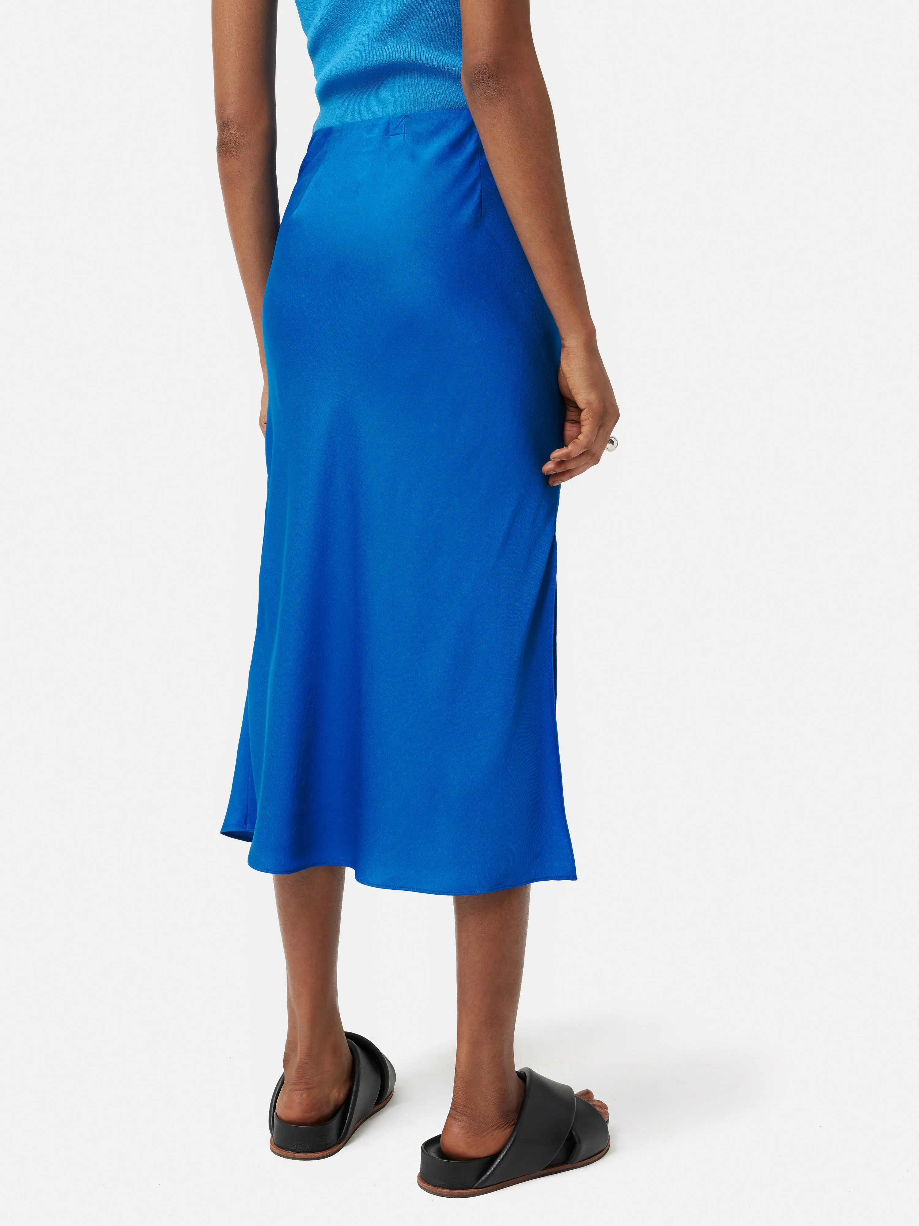 Satin Crepe Raw Edge Skirt | Blue sold by Jigsaw product image thumbnail 4