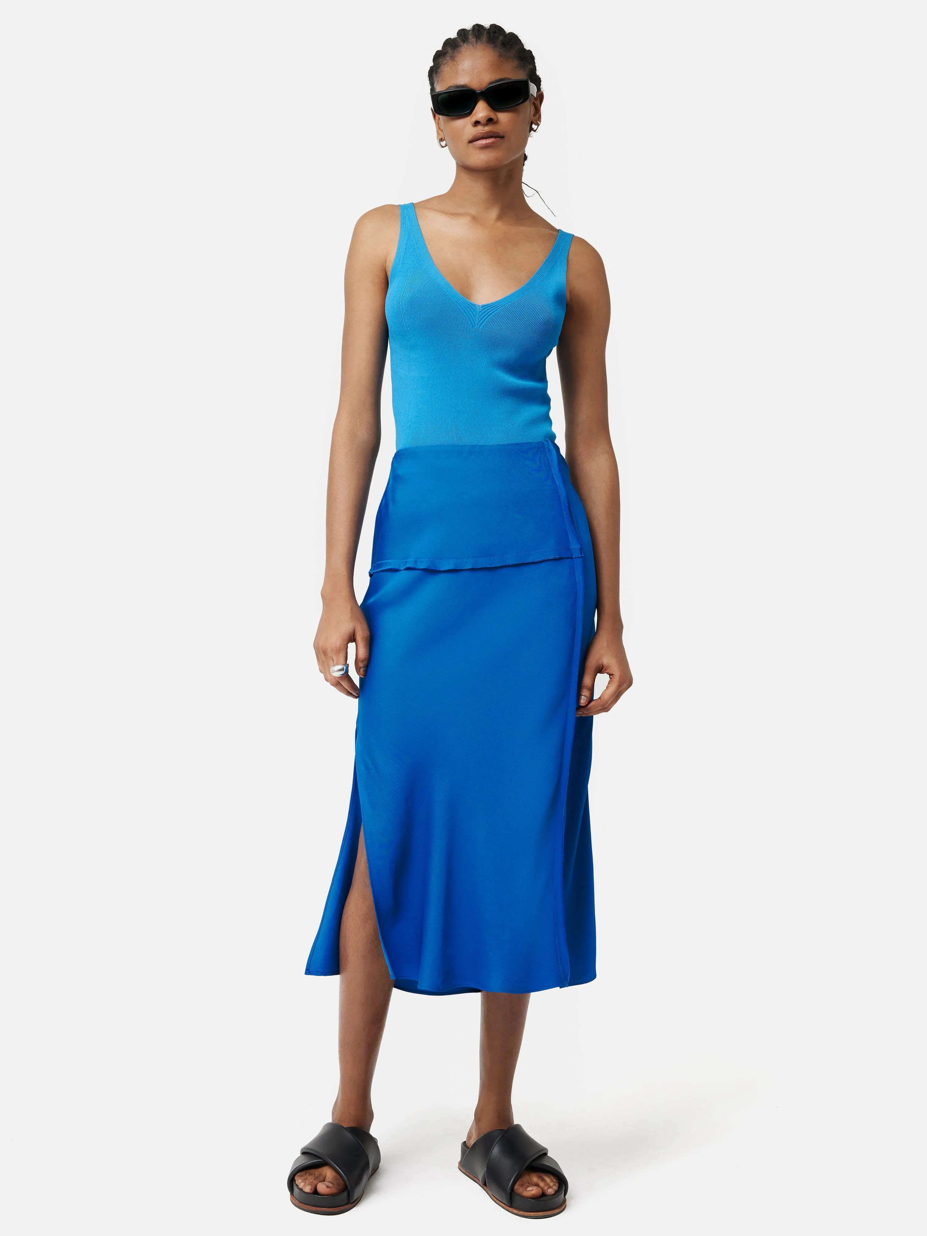 Satin Crepe Raw Edge Skirt | Blue sold by Jigsaw product image thumbnail 2