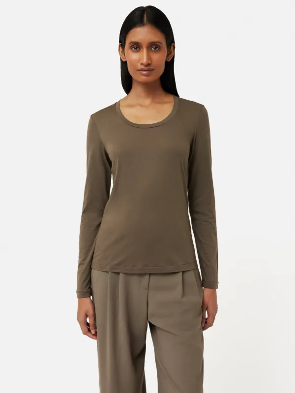 Soft Stretch Scoop Neck Top | Brown sold by Jigsaw