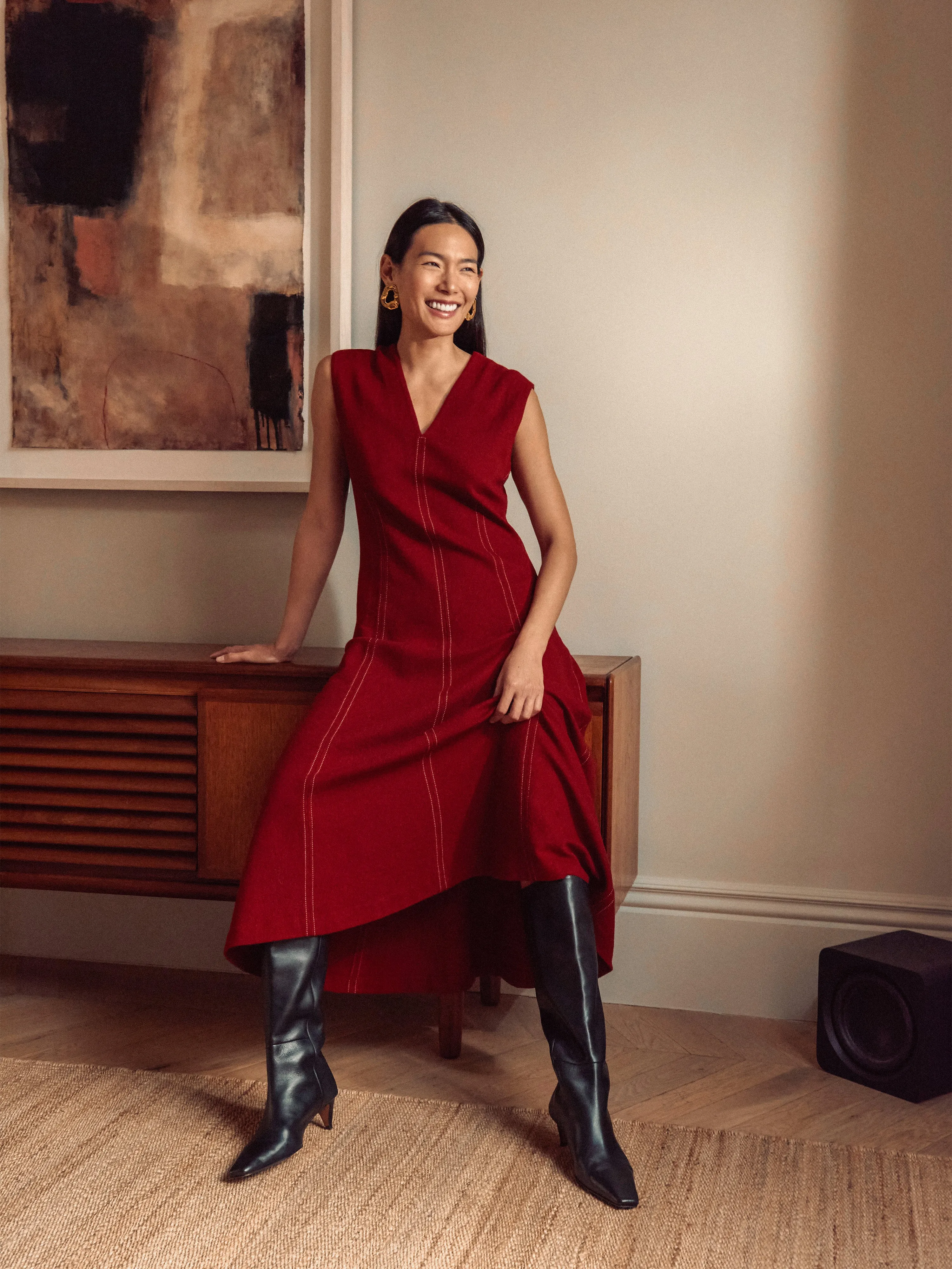 Sleeveless Stitched Dress | Red sold by Jigsaw