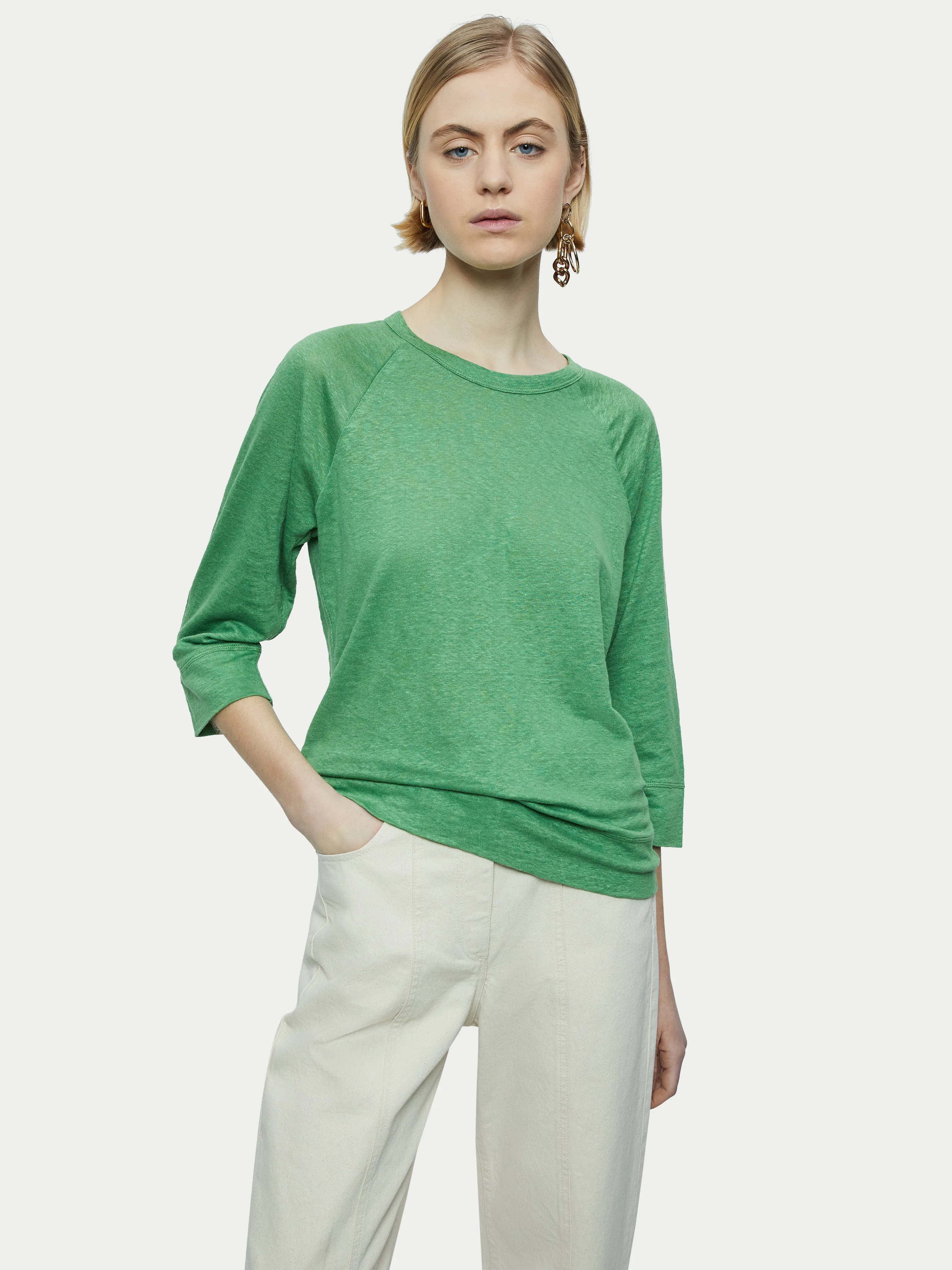 Linen Raglan Top | Green sold by Jigsaw
