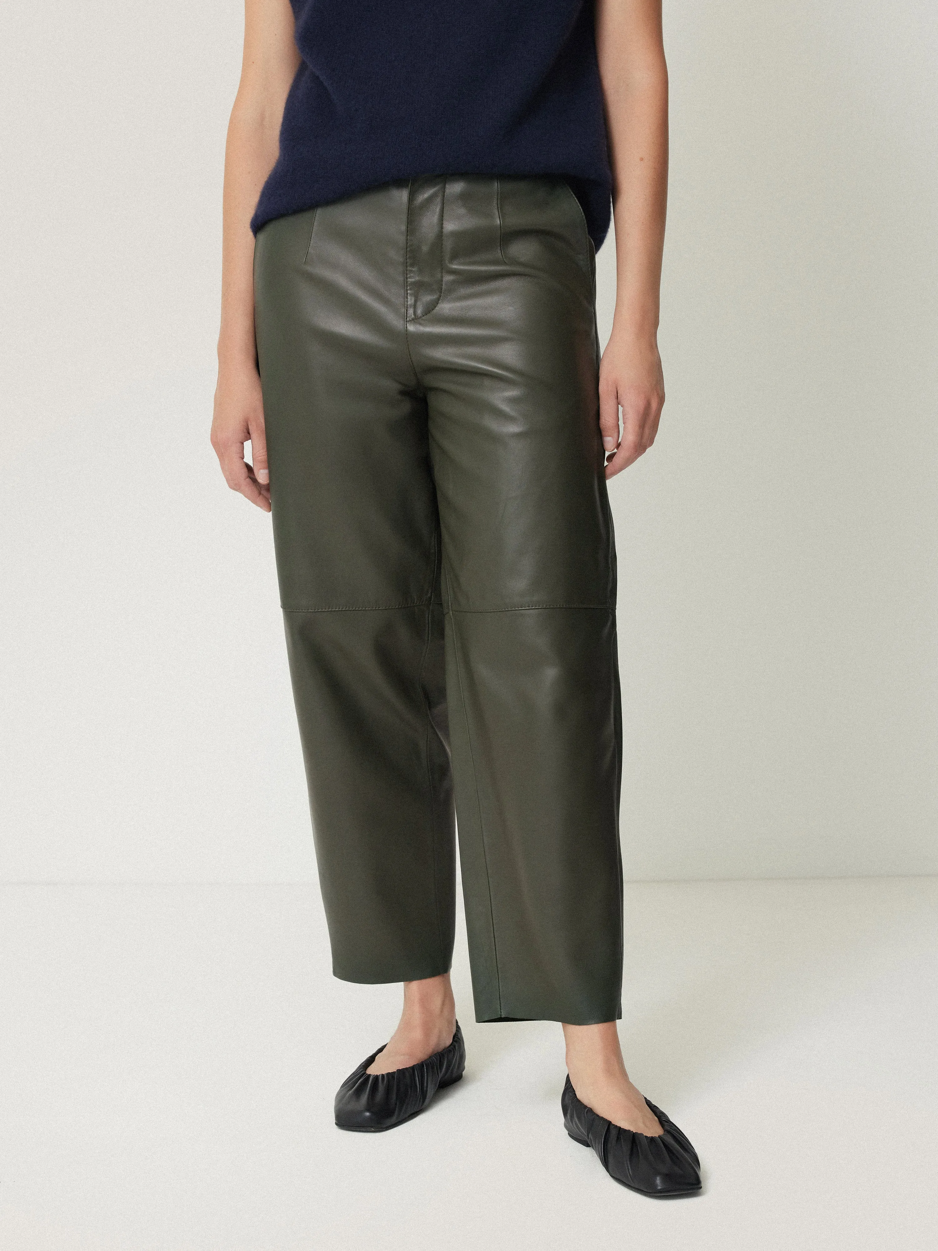 Leather Barrel Leg Trouser | Green sold by Jigsaw