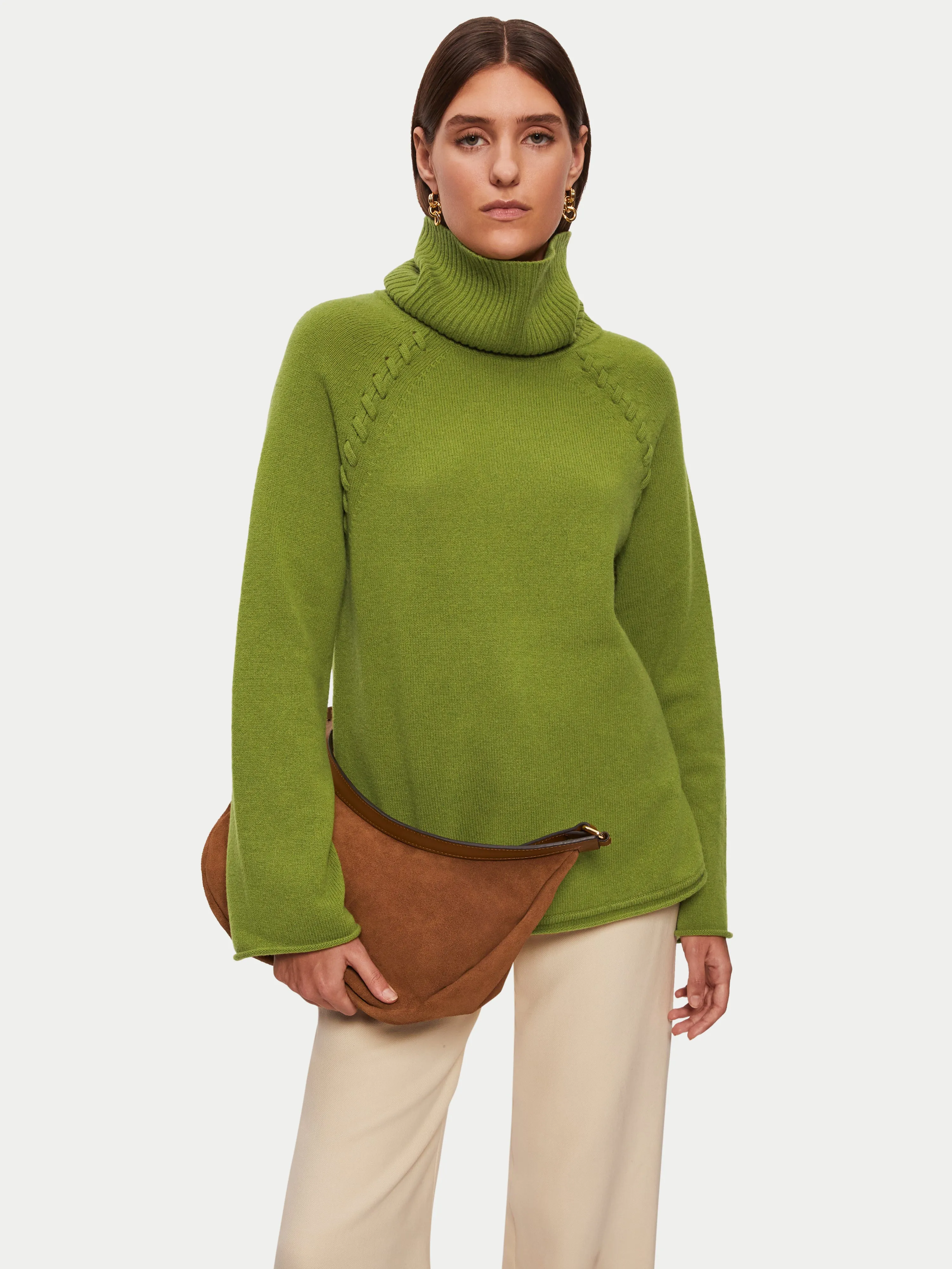 Merino Scoop Hem Jumper | Green sold by Jigsaw