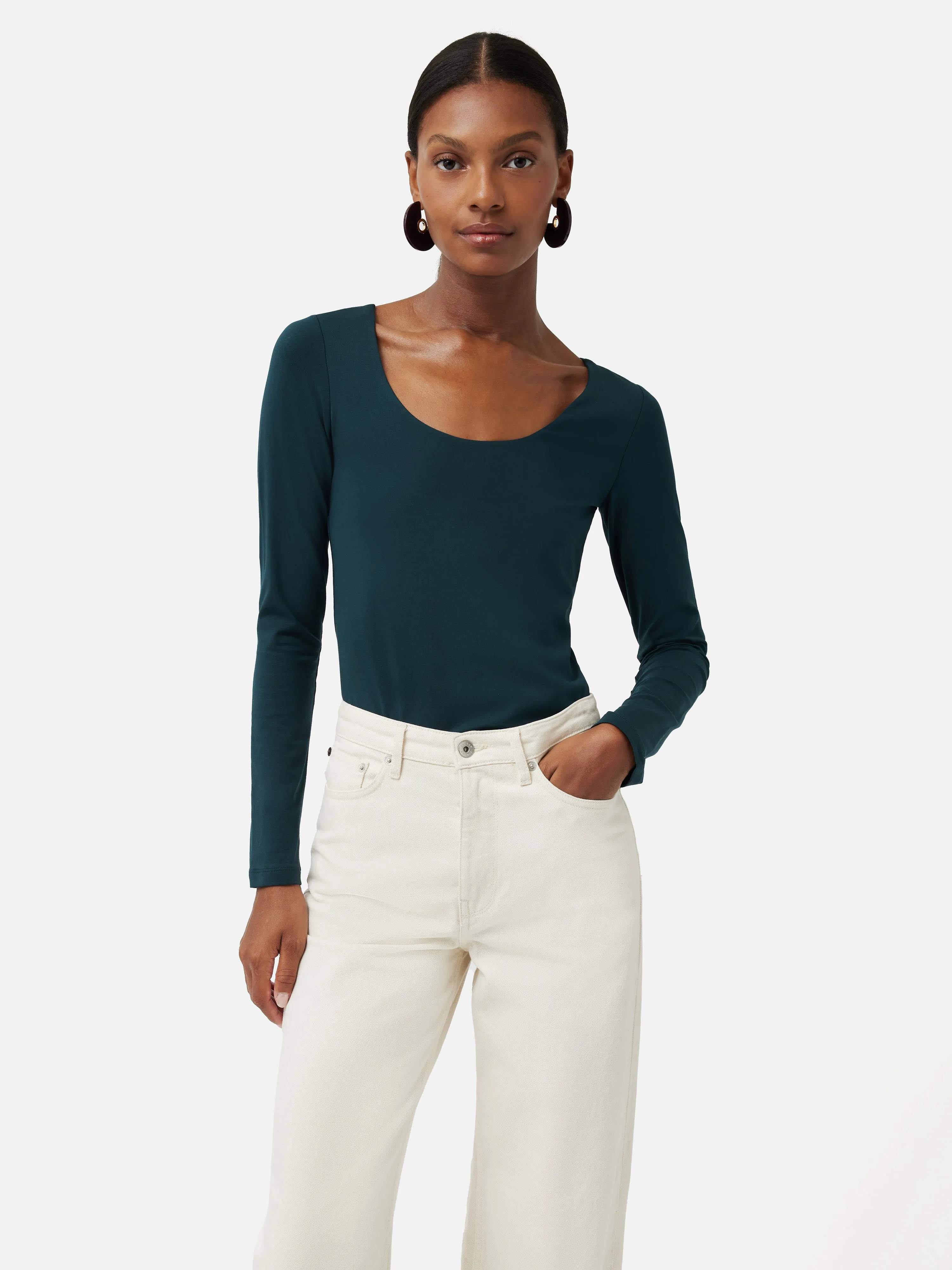 Double Front Ballet Neck Top | Eucalyptus sold by Jigsaw