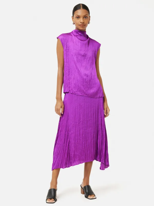 Satin Crinkle Midi Skirt | Purple Orchid sold by Jigsaw