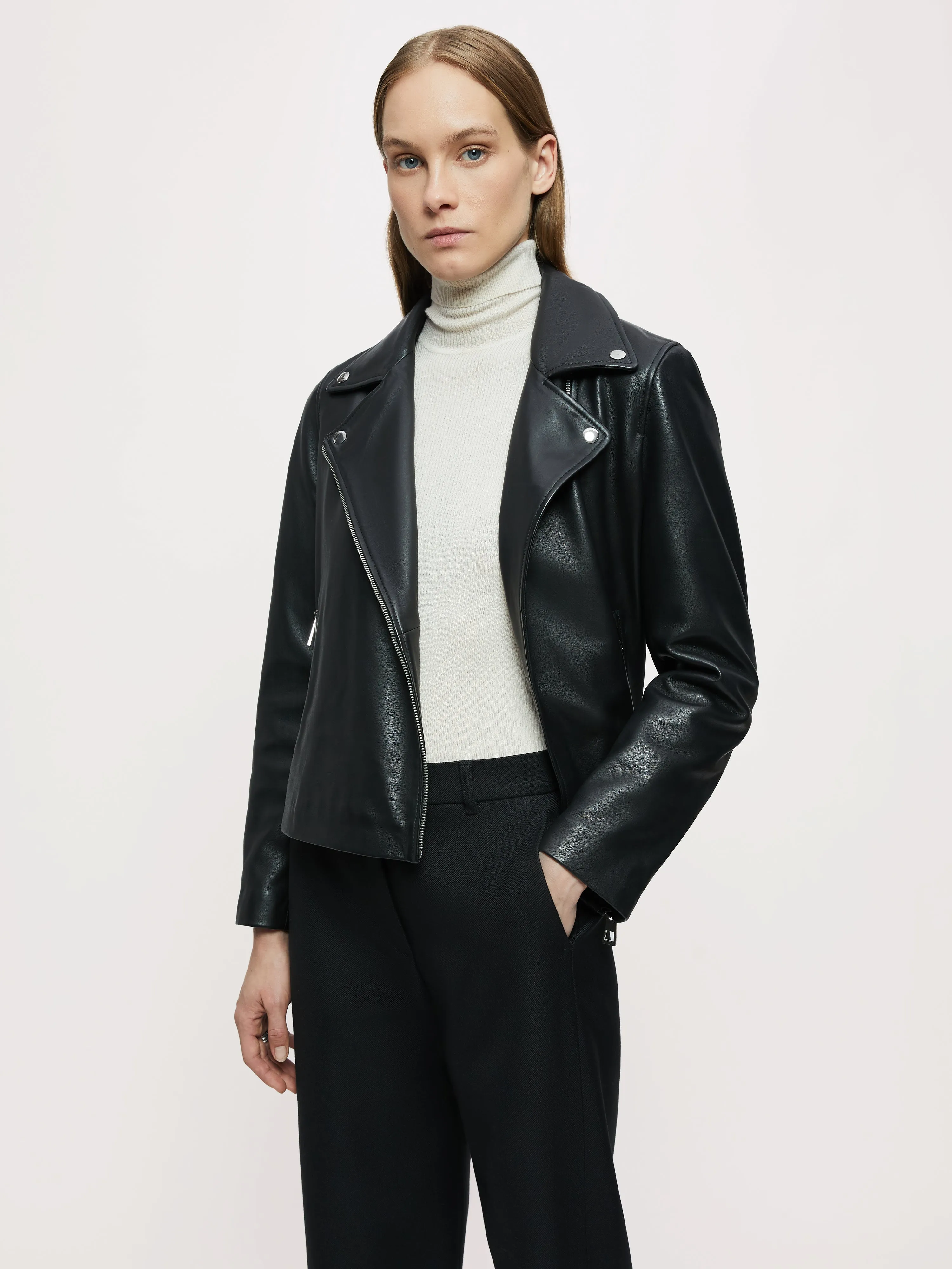 Quinn Leather Biker | Black sold by Jigsaw