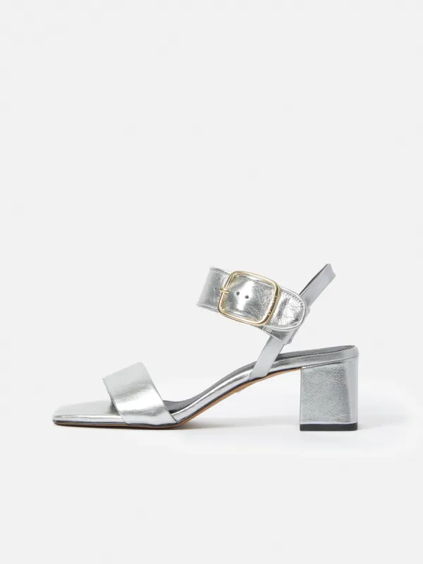 Maybell Metallic Heeled Sandal | Silver sold by Jigsaw