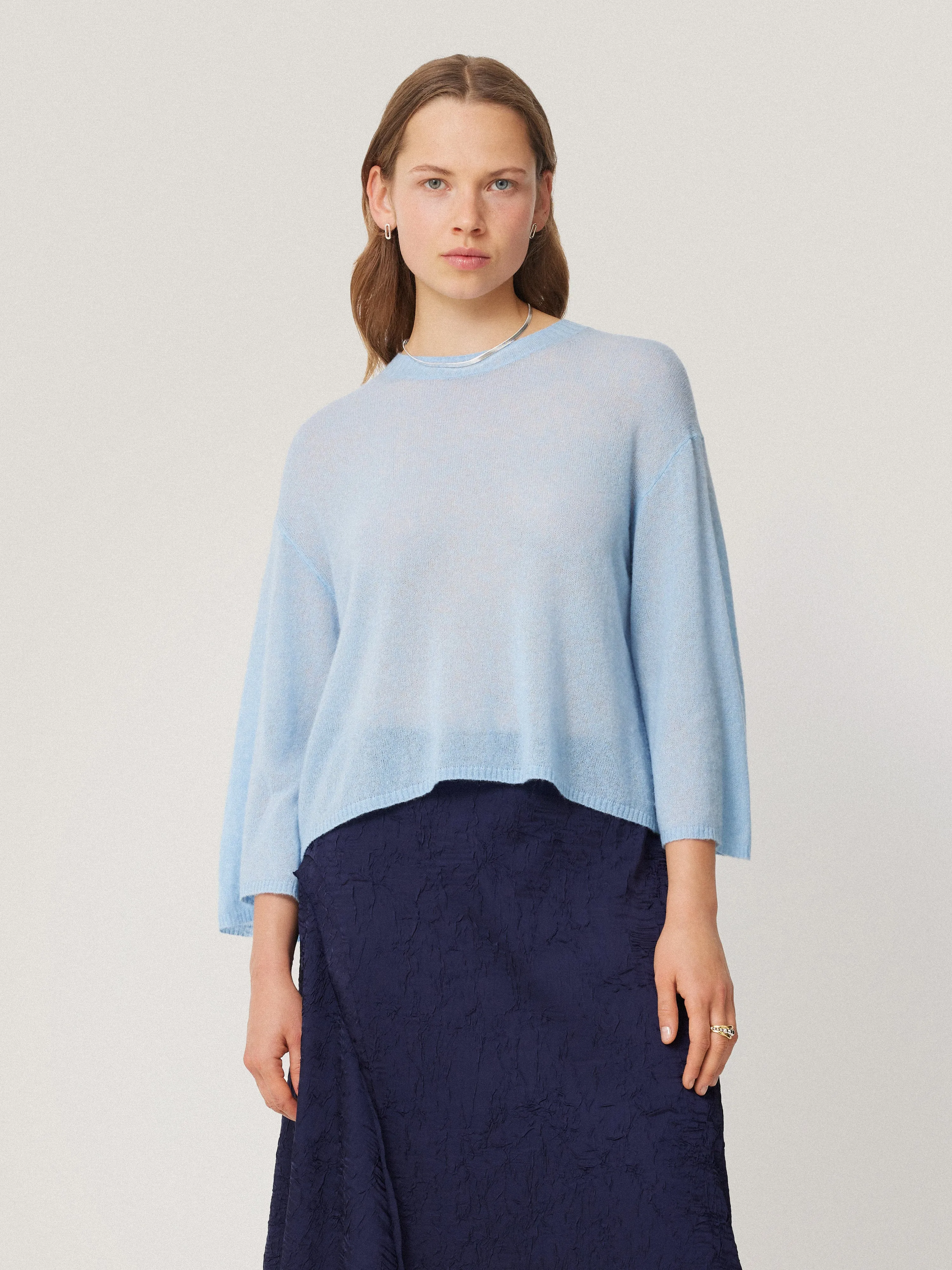 Soft Gauzy Knit T-shirt | Light Blue sold by Jigsaw