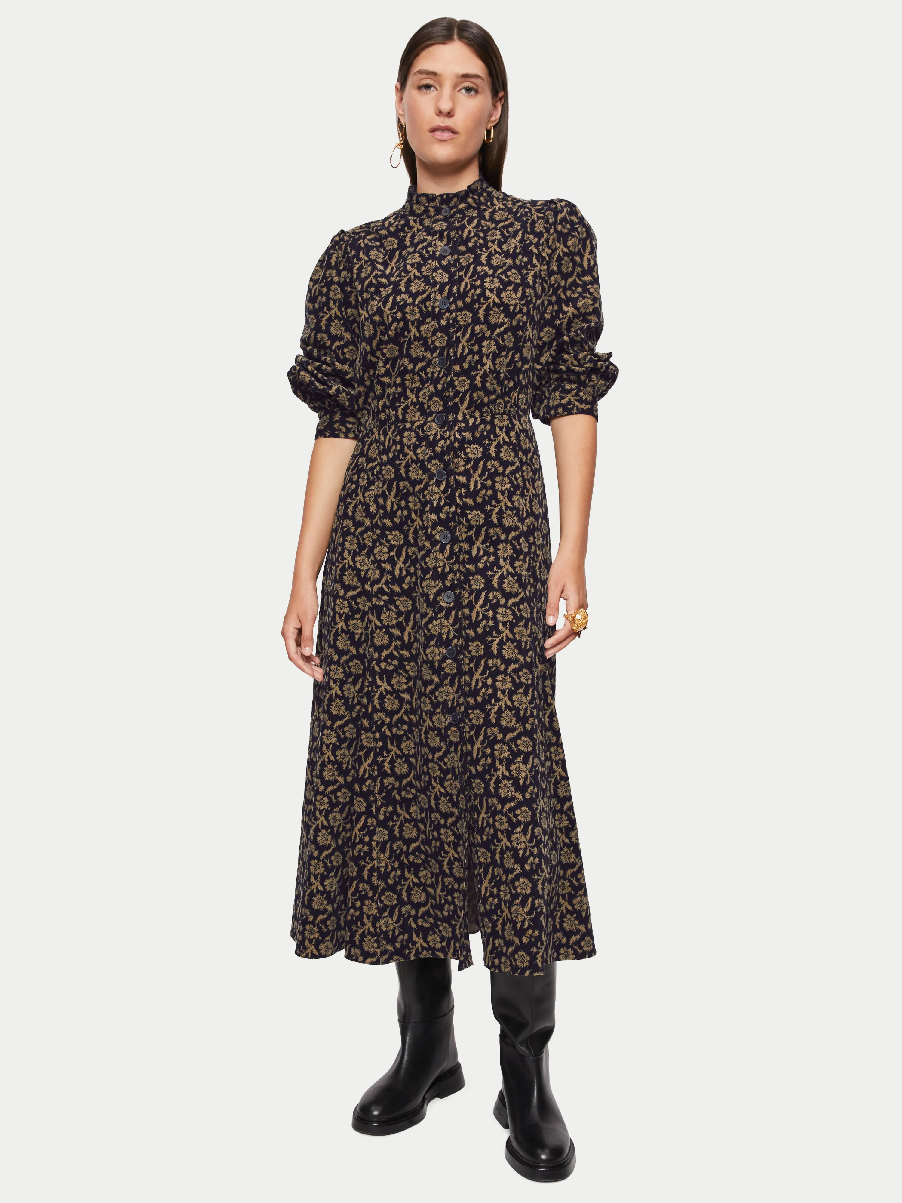 Myrtle Floral Cord Midi Dress | Navy sold by Jigsaw product image thumbnail 2