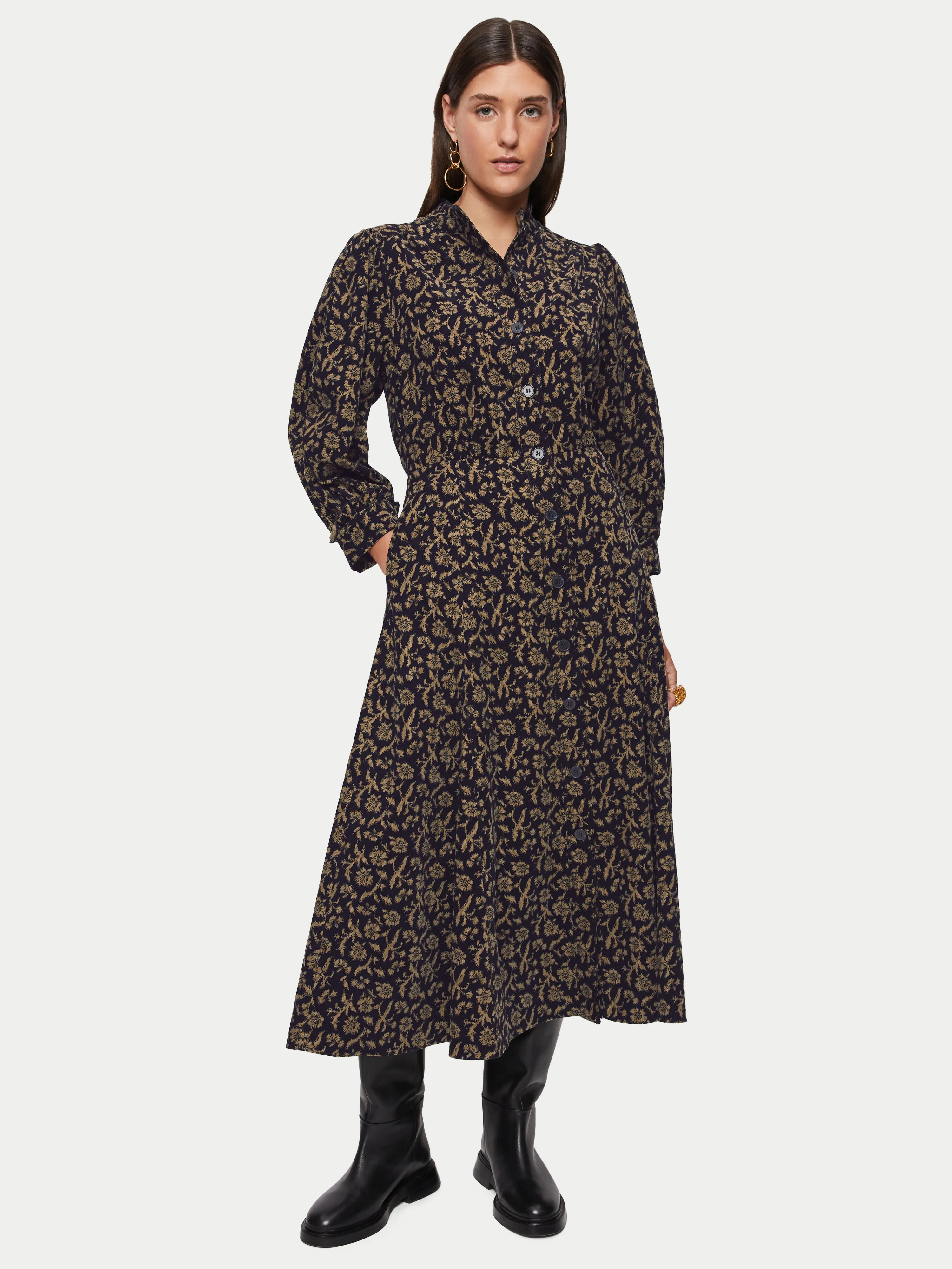 Myrtle Floral Cord Midi Dress | Navy sold by Jigsaw