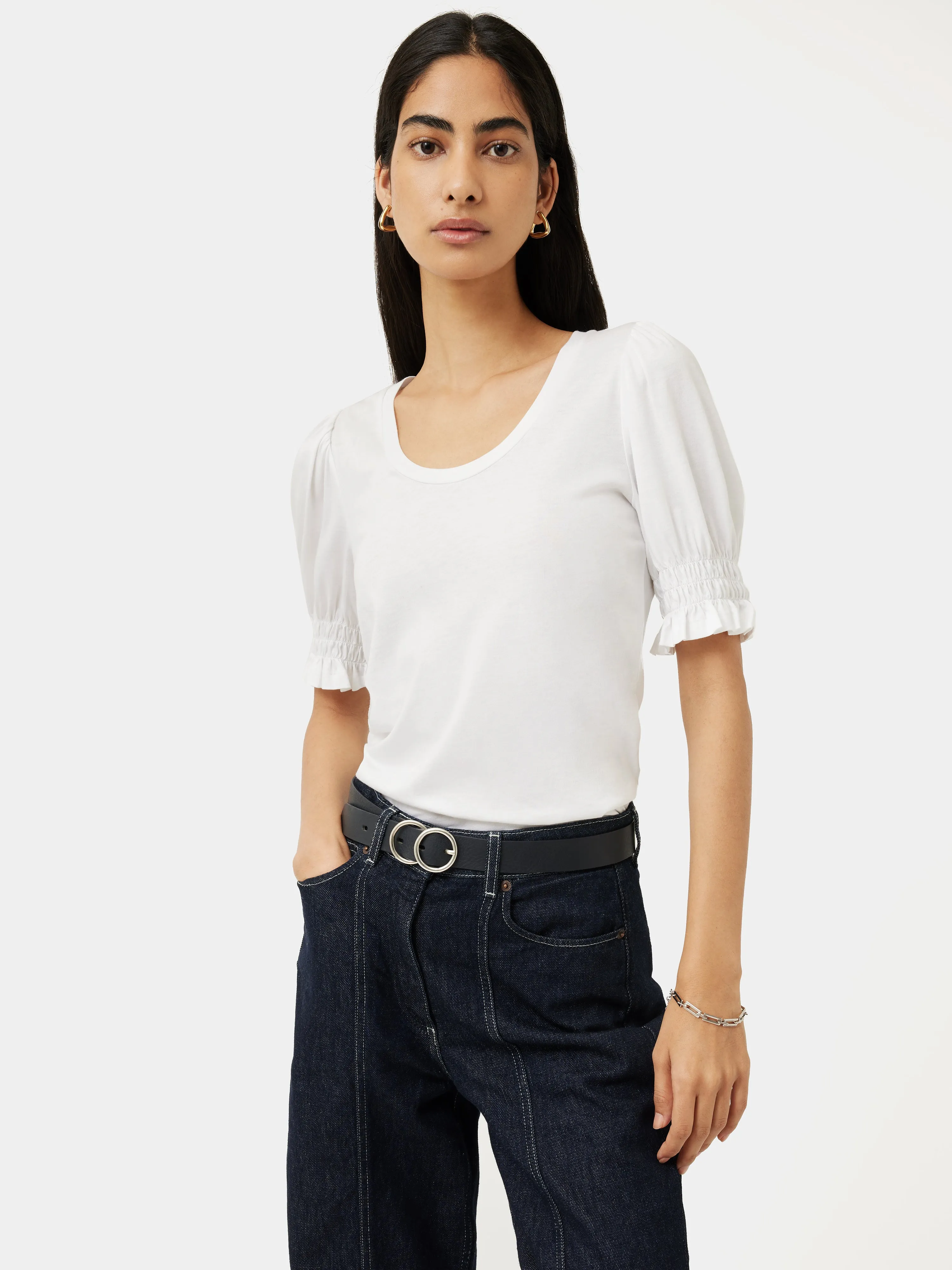 Ruched Sleeve Jersey Top | White sold by Jigsaw