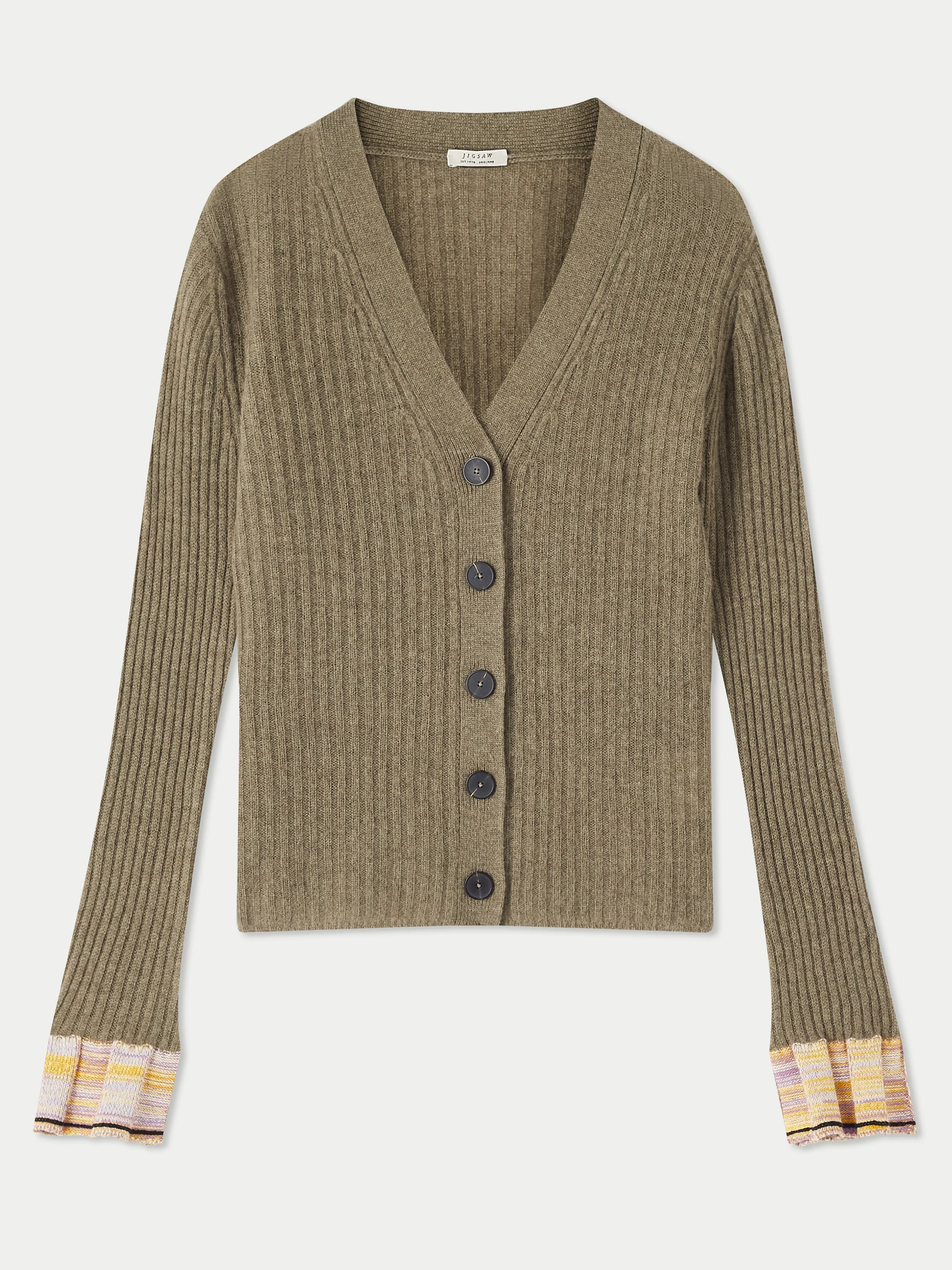 Merino Cashmere Rib V Cardigan | Khaki sold by Jigsaw product image thumbnail 5
