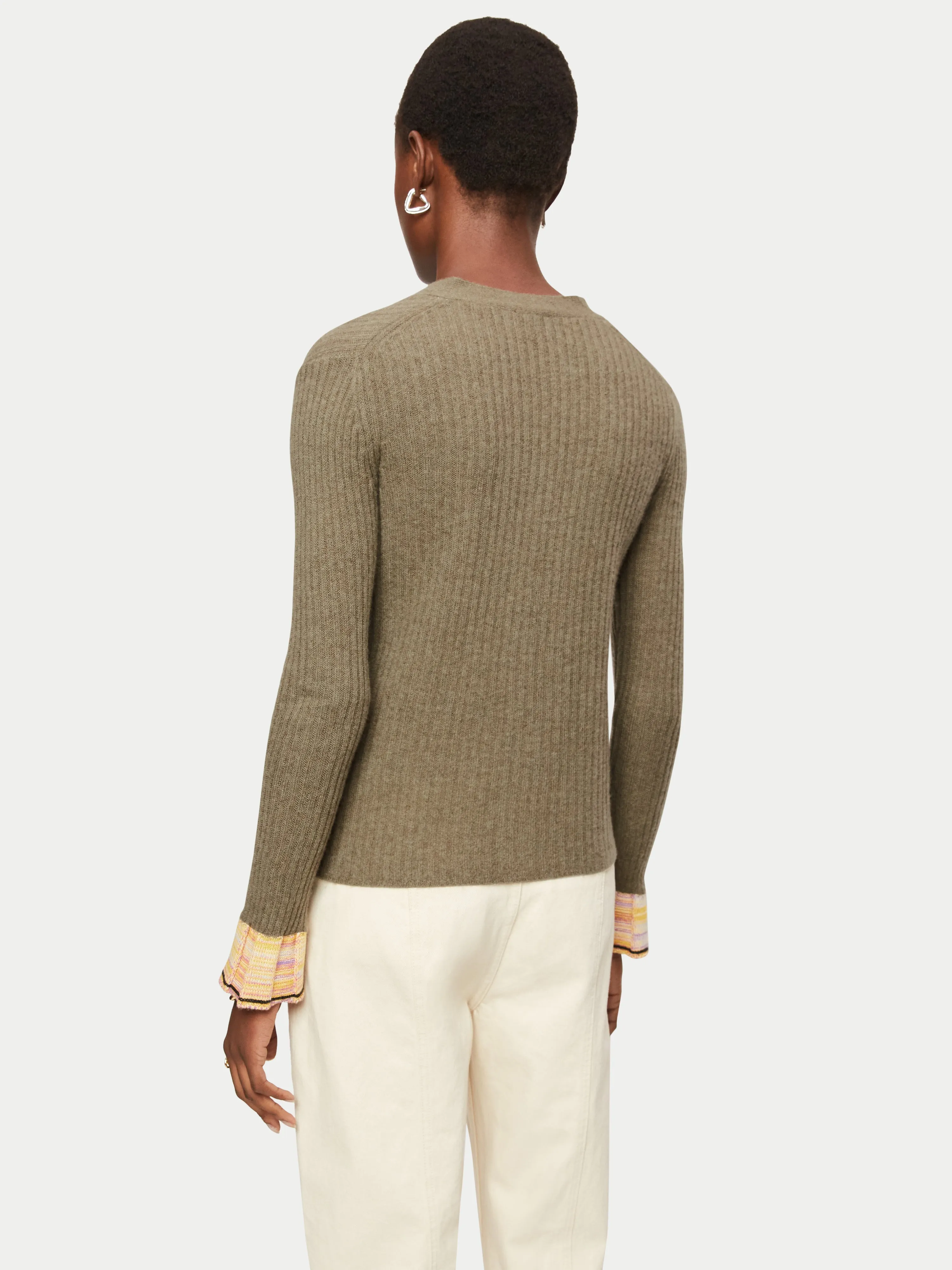 Merino Cashmere Rib V Cardigan | Khaki sold by Jigsaw product image thumbnail 4