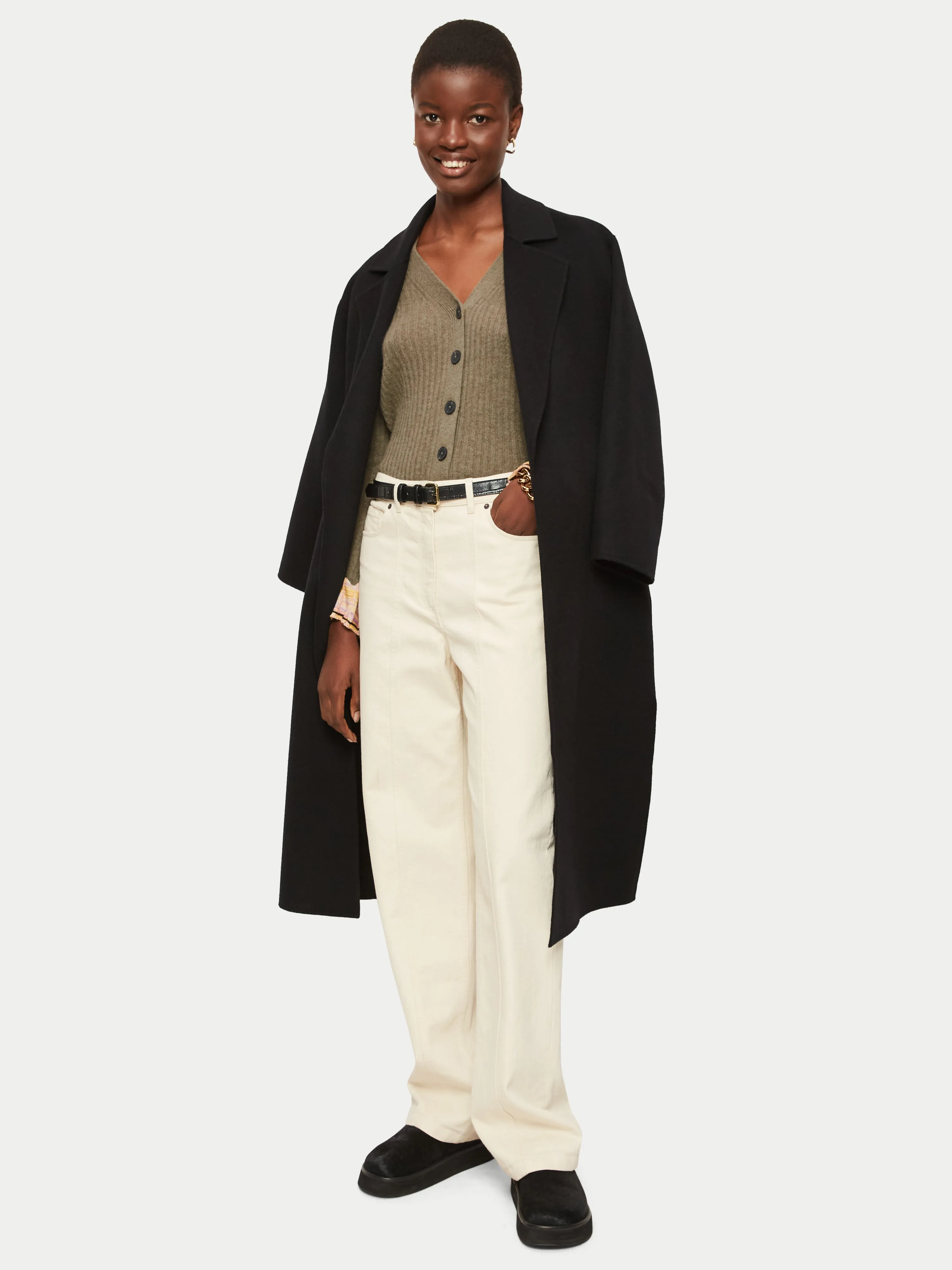 Merino Cashmere Rib V Cardigan | Khaki sold by Jigsaw product image thumbnail 2