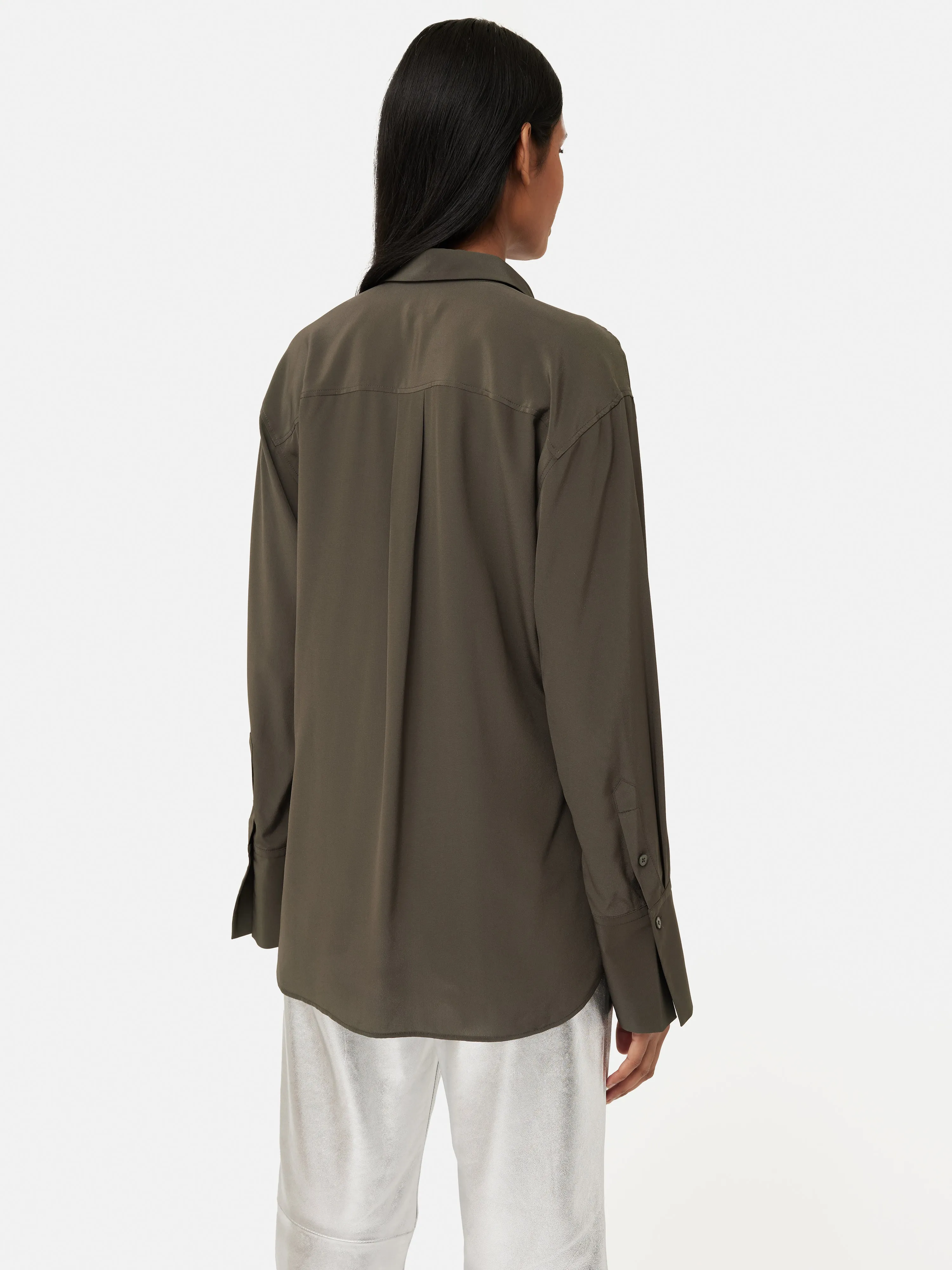 Silk Relaxed Shirt | Green sold by Jigsaw product image thumbnail 5