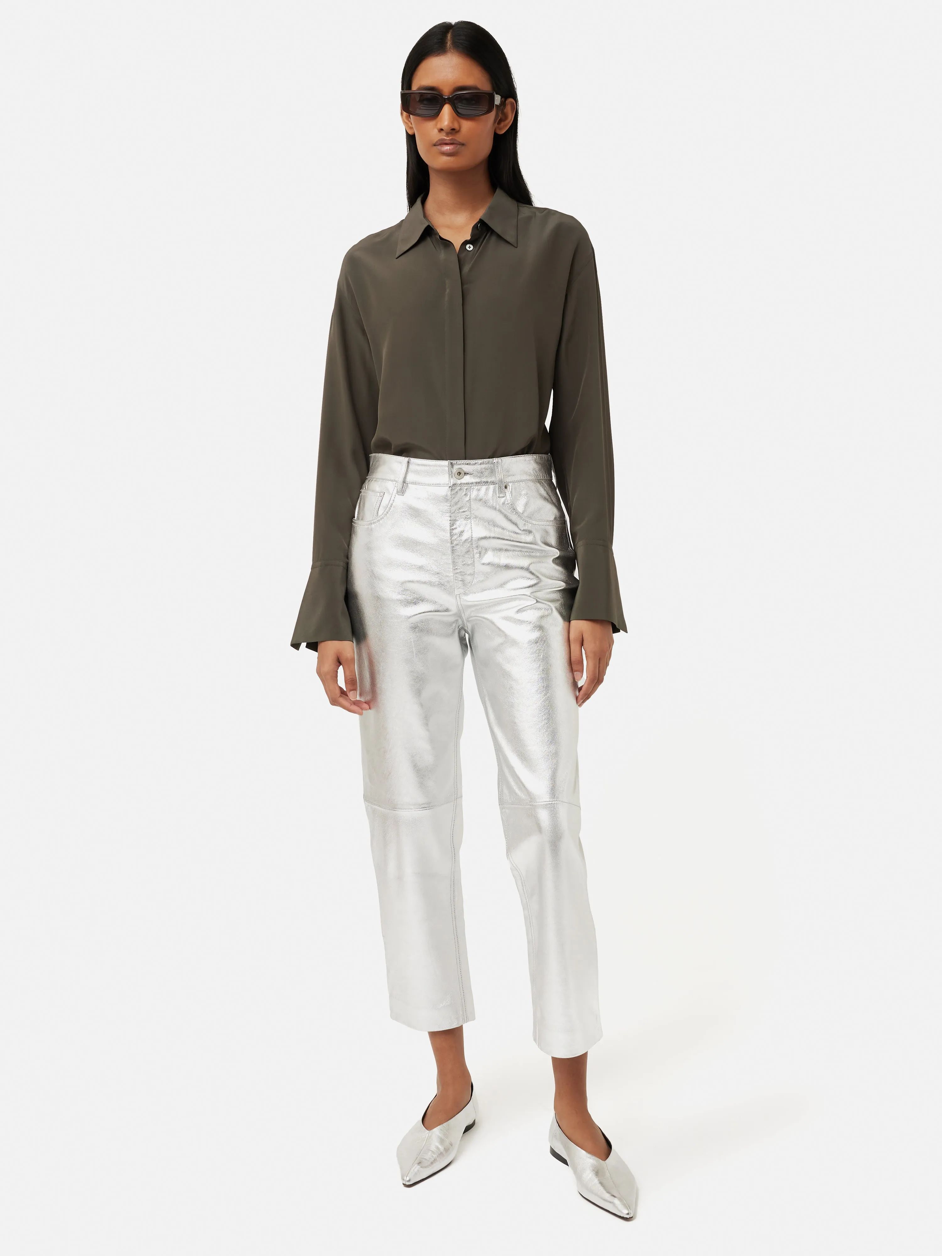 Silk Relaxed Shirt | Green sold by Jigsaw product image thumbnail 3