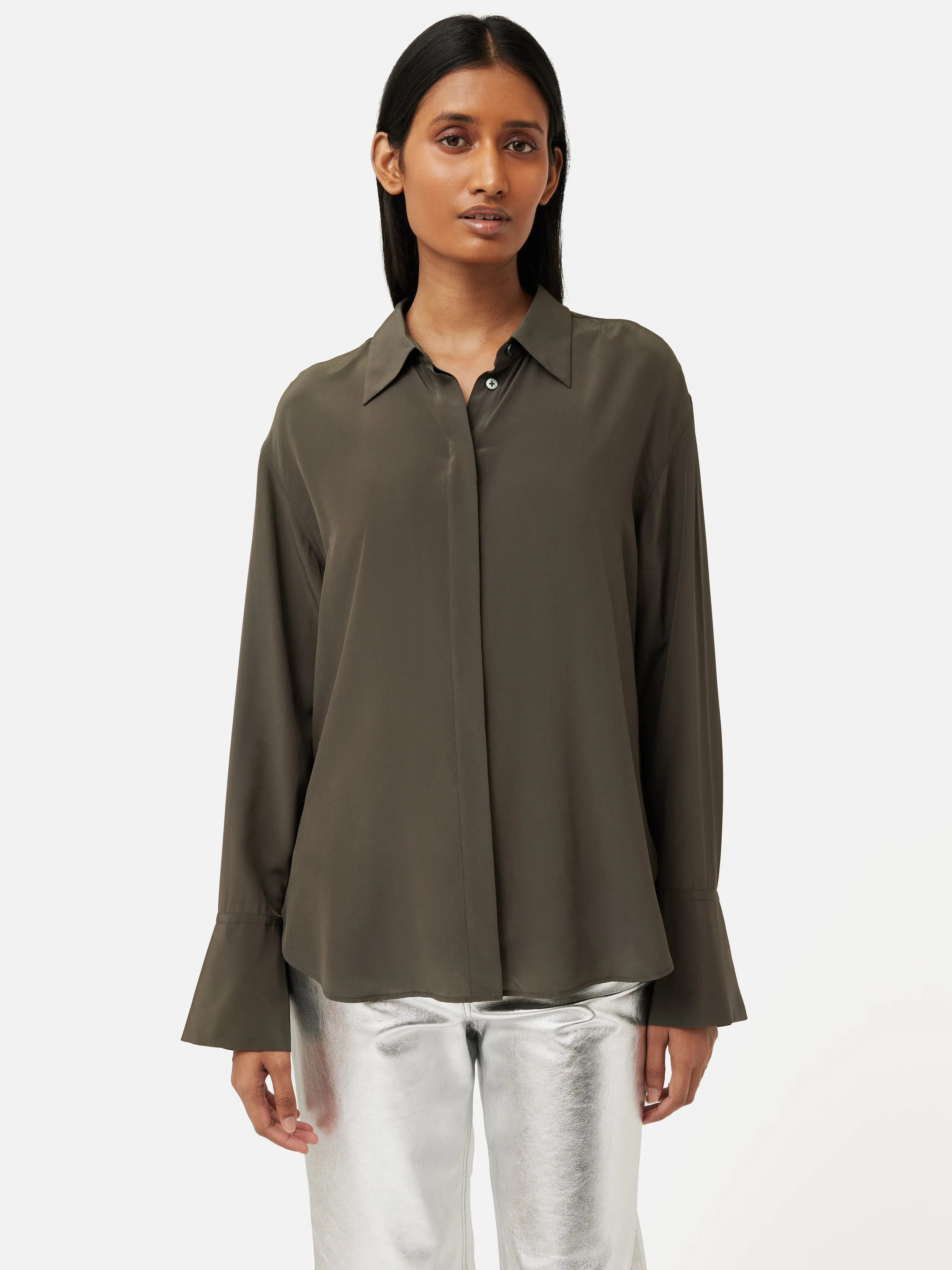 Silk Relaxed Shirt | Green sold by Jigsaw