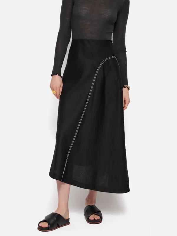 Linen Bias Cut Midi Skirt | Black sold by Jigsaw