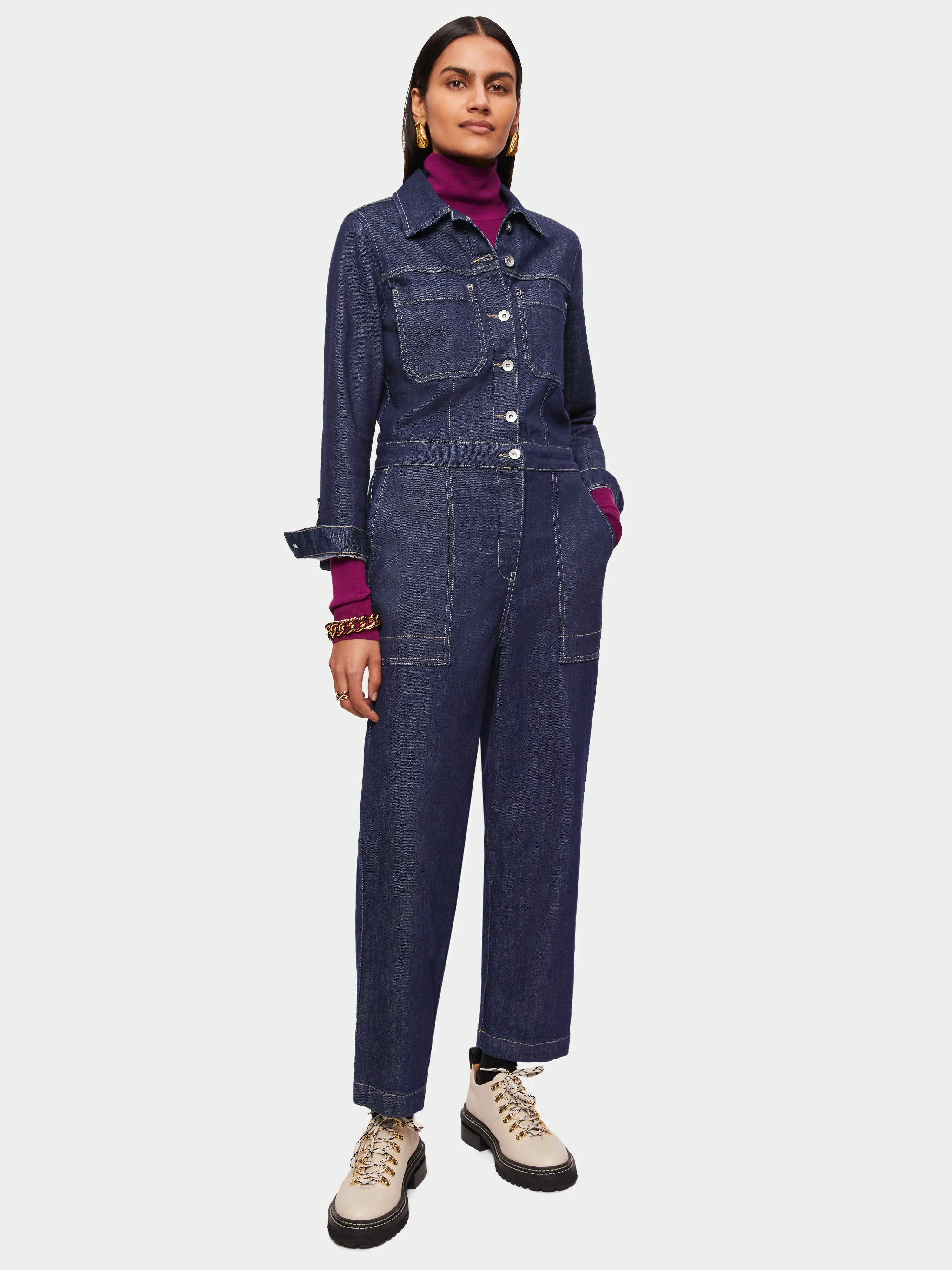 Denim Button Through Jumpsuit | Indigo sold by Jigsaw