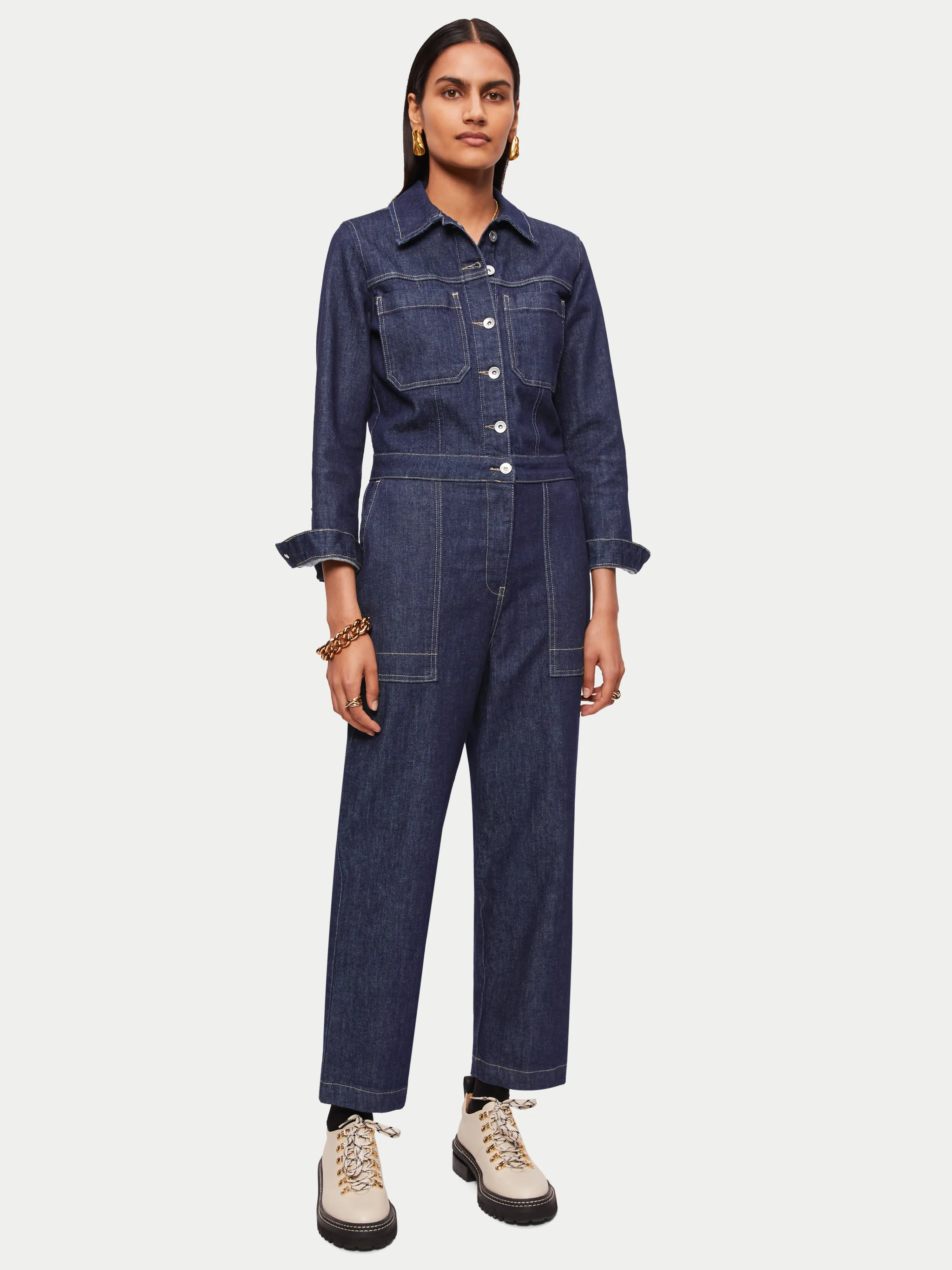 Denim Button Through Jumpsuit | Indigo sold by Jigsaw product image thumbnail 4