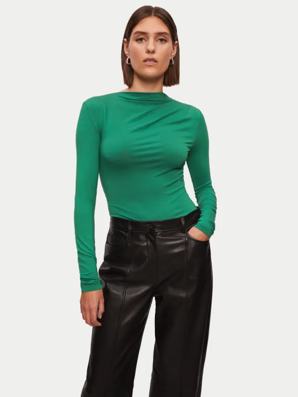 Pleat Long Sleeve Jersey Top | Green sold by Jigsaw