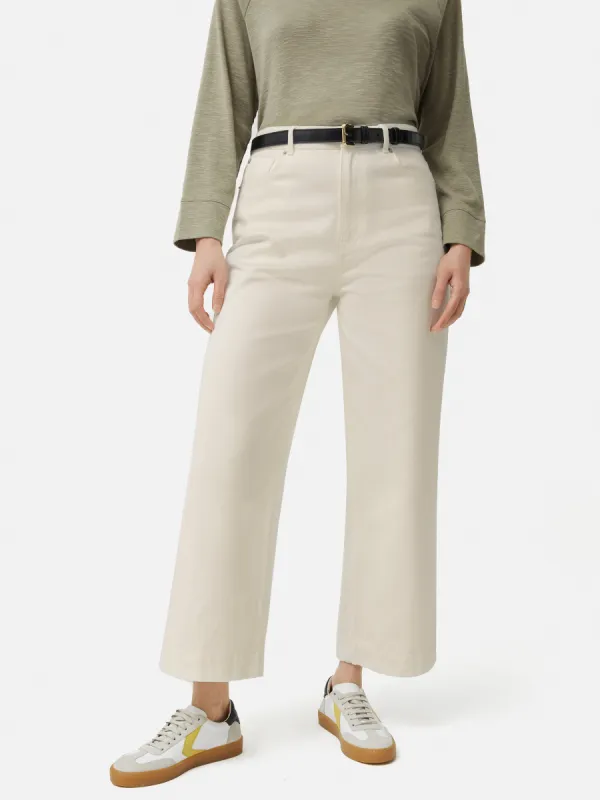Tyne Wide Leg Cropped Jean | Ecru sold by Jigsaw