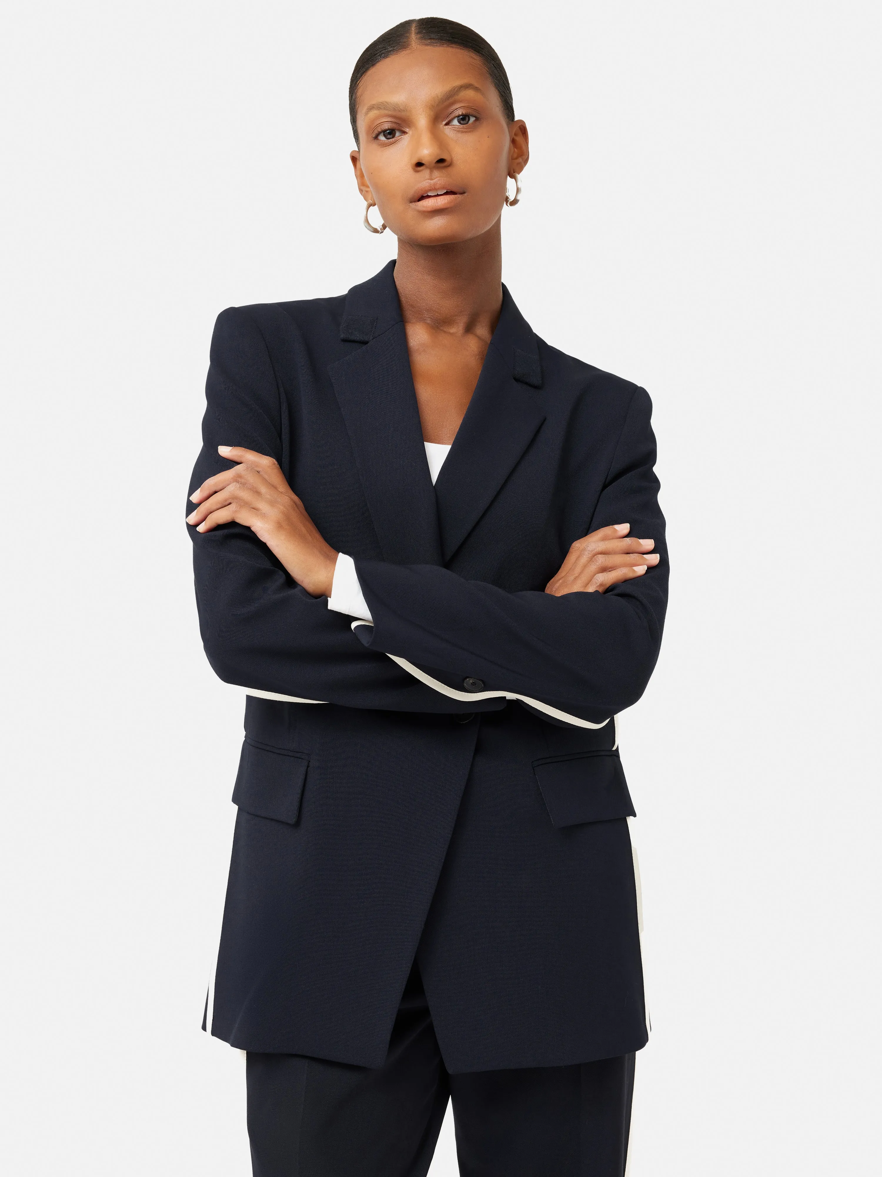Piped Detail Tailored Blazer | Navy sold by Jigsaw product image thumbnail 2
