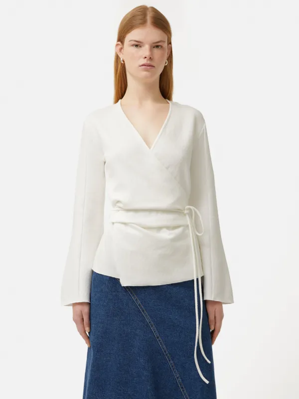 Textured Jersey Wrap Top | White sold by Jigsaw