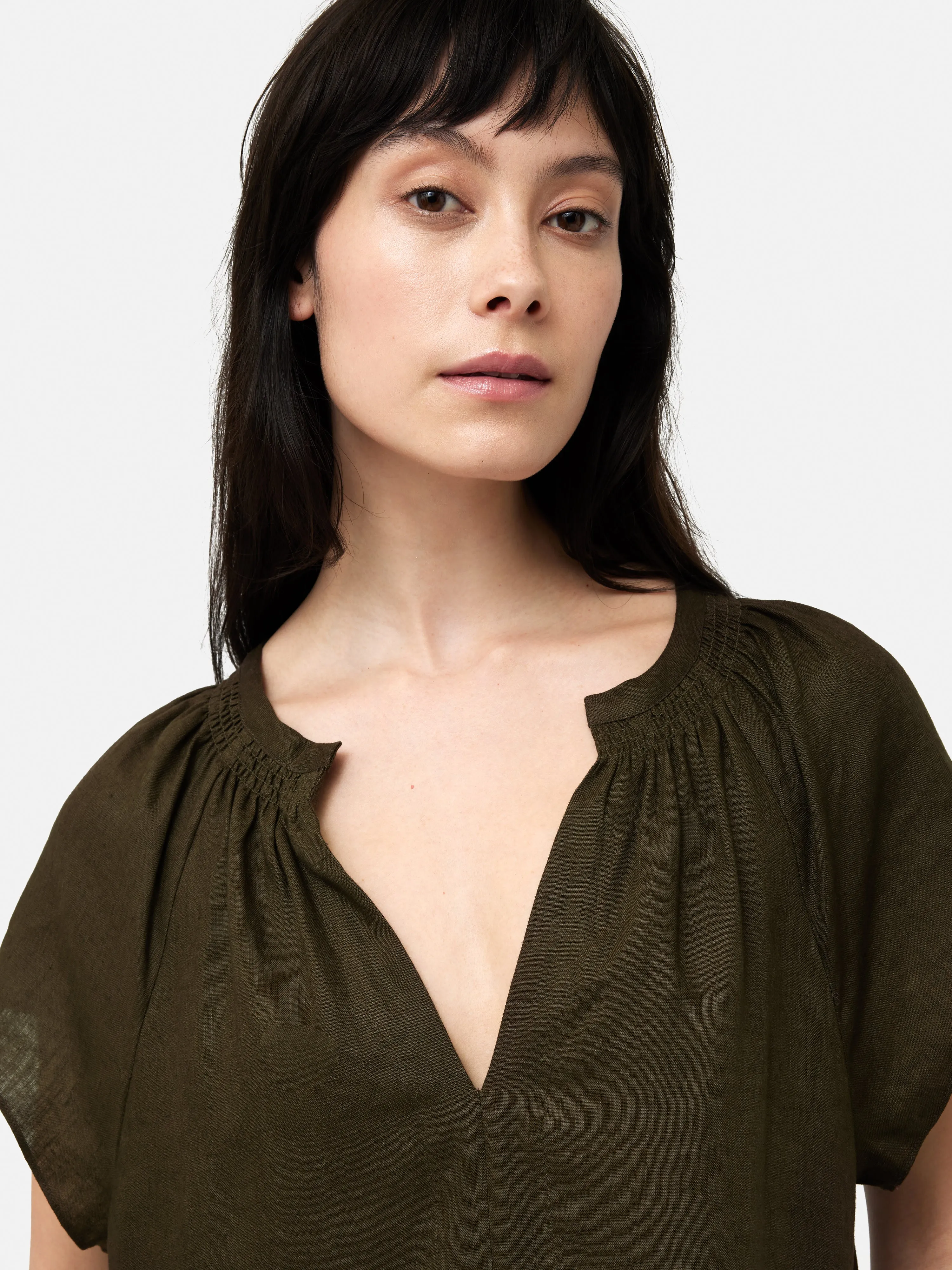 Linen Smocked T-shirt Dress | Dark Green sold by Jigsaw product image thumbnail 2