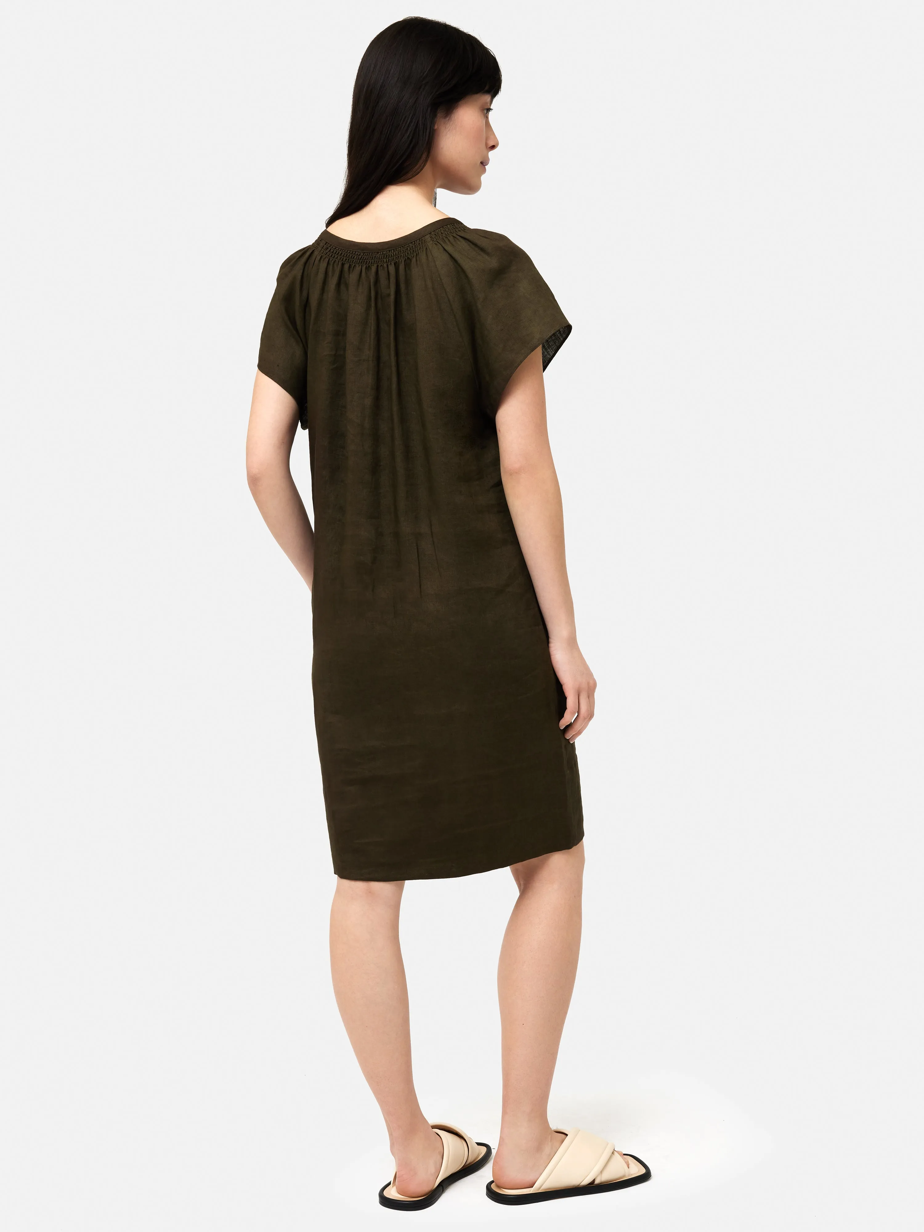 Linen Smocked T-shirt Dress | Dark Green sold by Jigsaw product image thumbnail 4