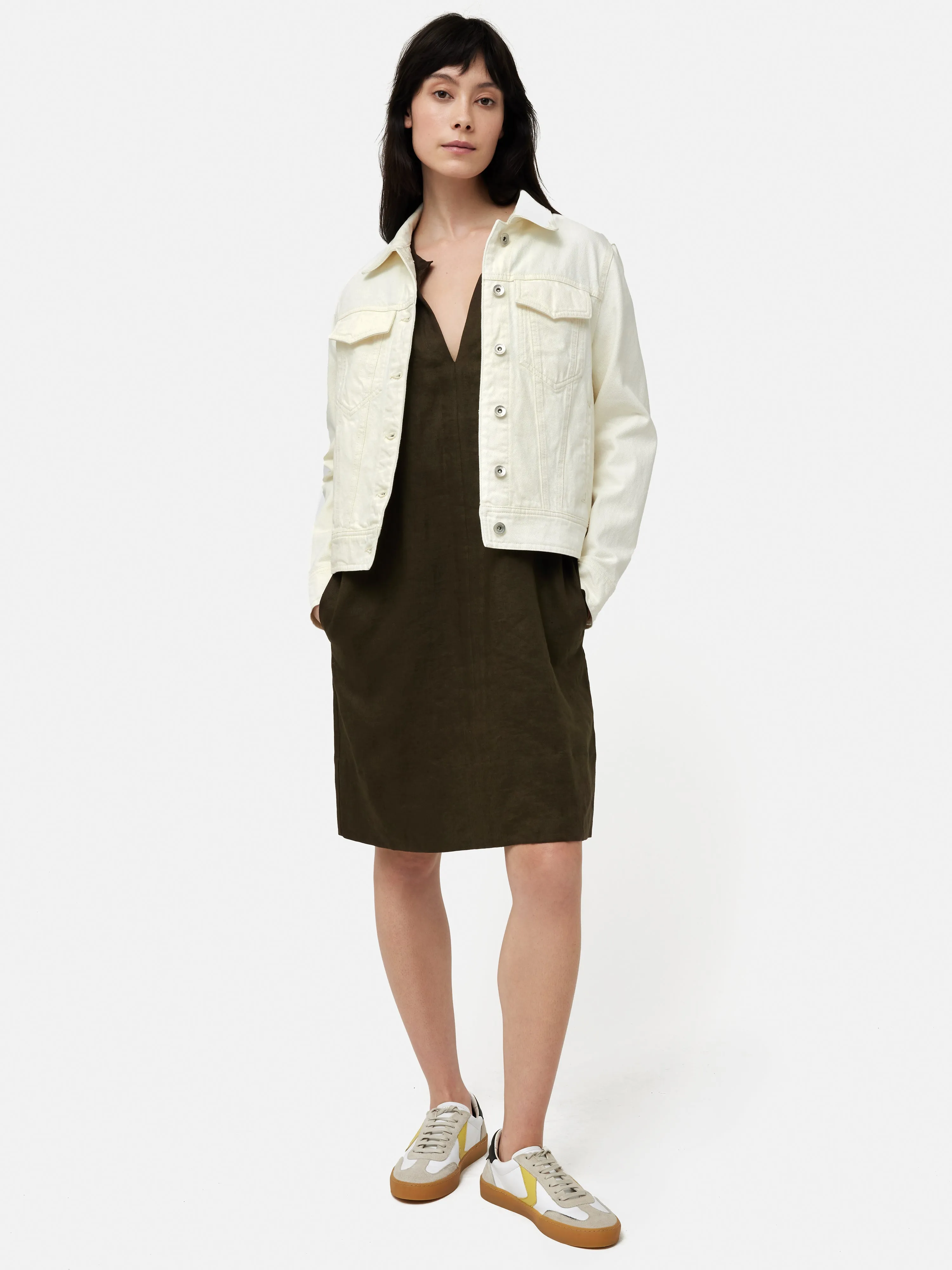 Linen Smocked T-shirt Dress | Dark Green sold by Jigsaw product image thumbnail 5