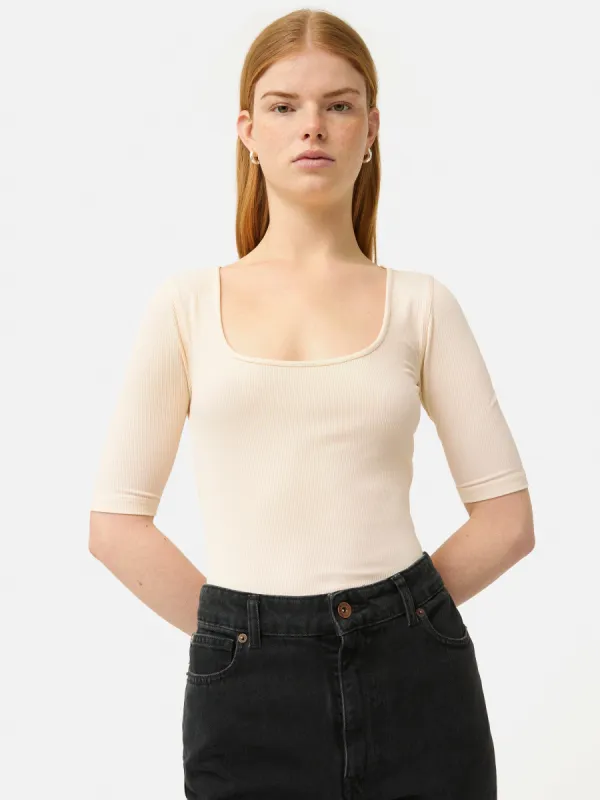 Scoop Neck Rib Top | Ecru sold by Jigsaw
