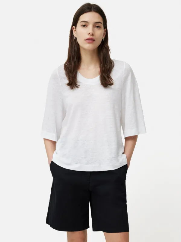 Linen Blythe Half Sleeve Tee | White sold by Jigsaw