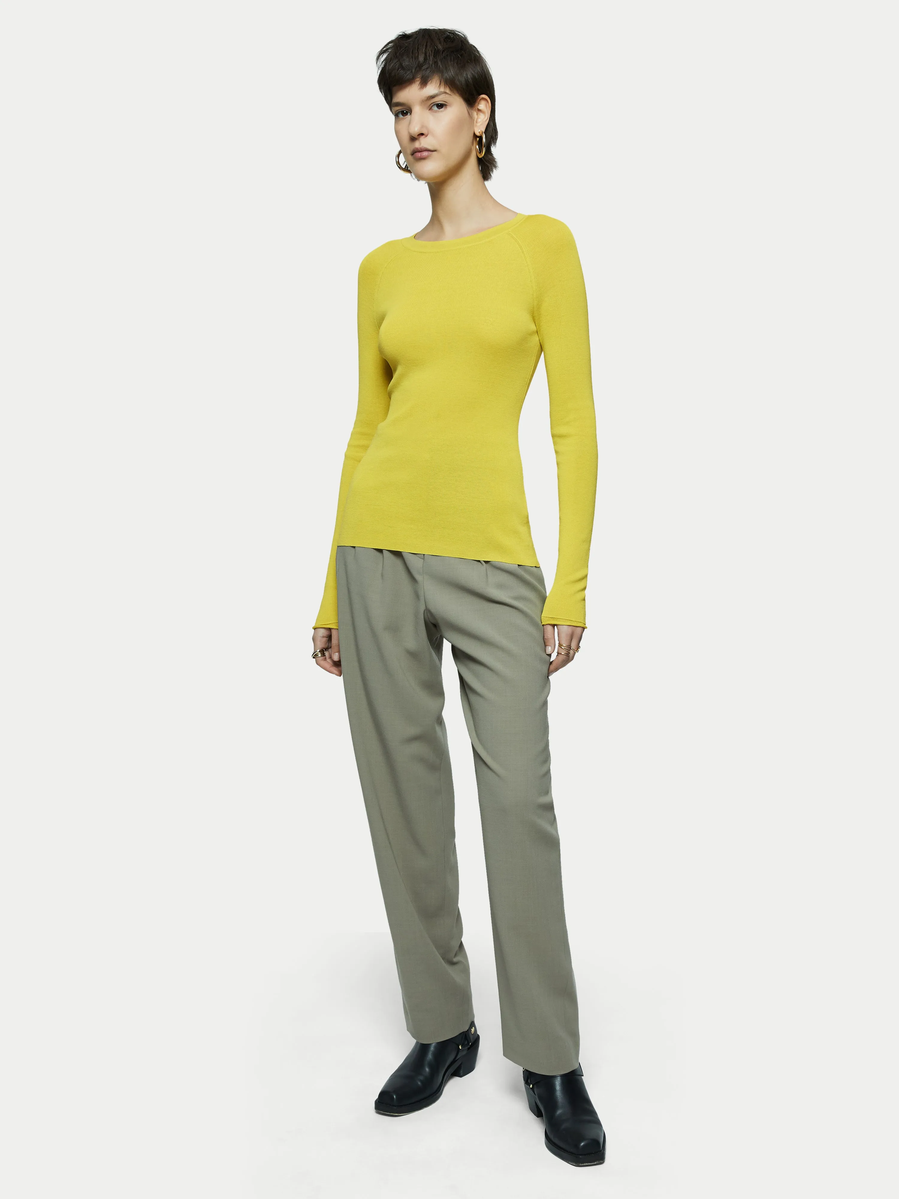Silk Cotton Crew Neck Jumper | Yellow sold by Jigsaw product image thumbnail 3
