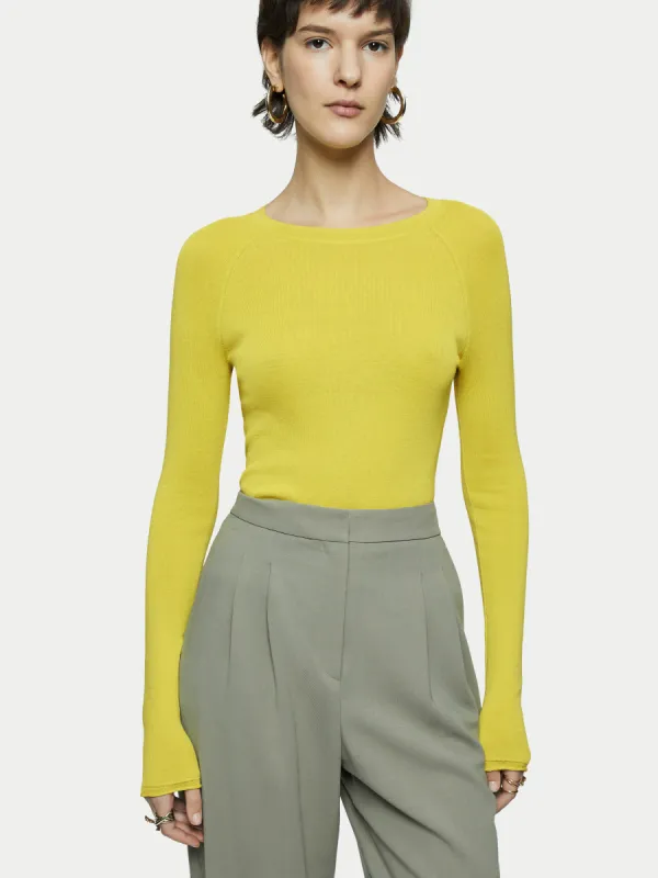 Silk Cotton Crew Neck Jumper | Yellow sold by Jigsaw
