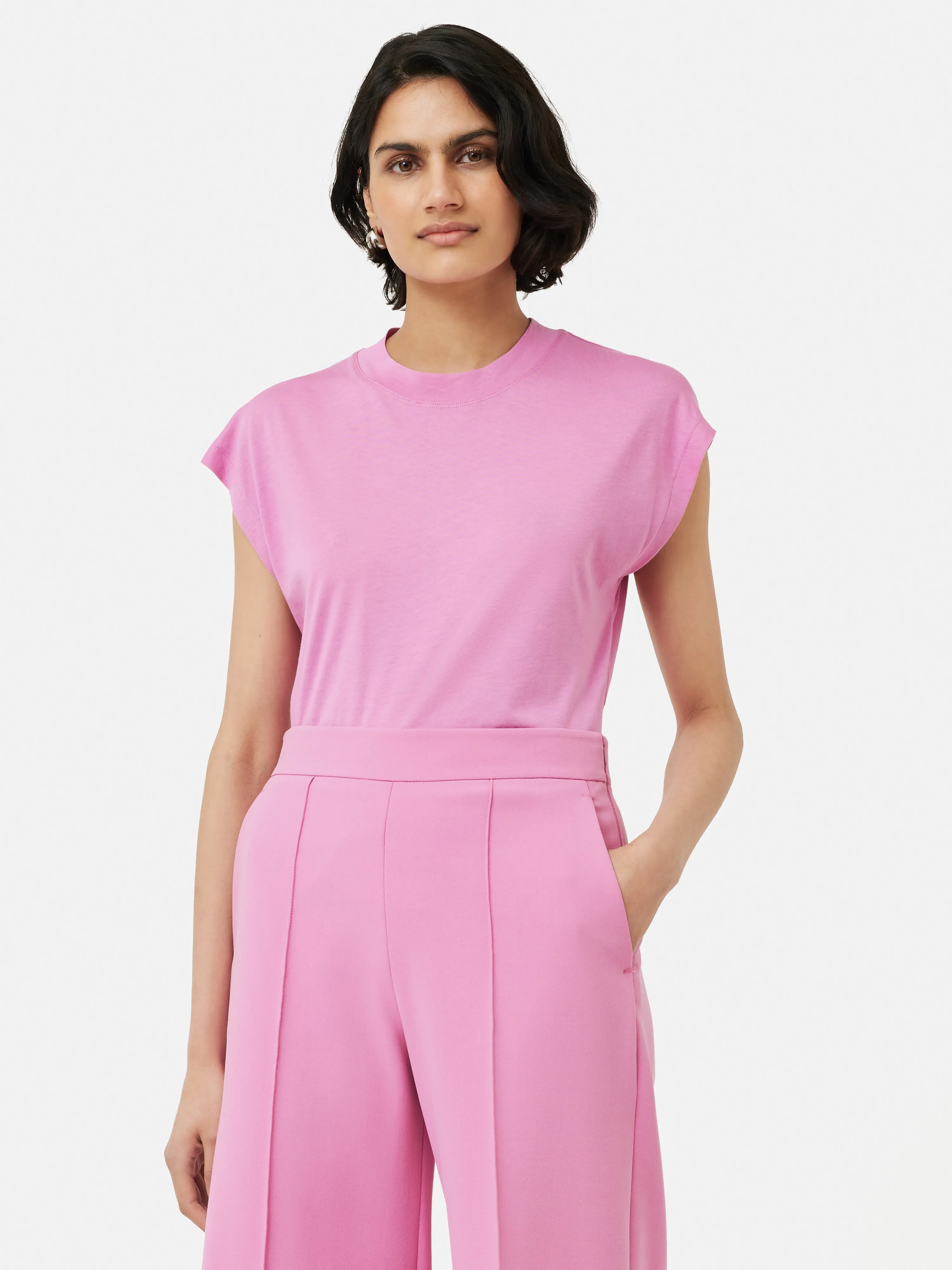 Whitney High Neck T-shirt | Pink sold by Jigsaw product image thumbnail 5