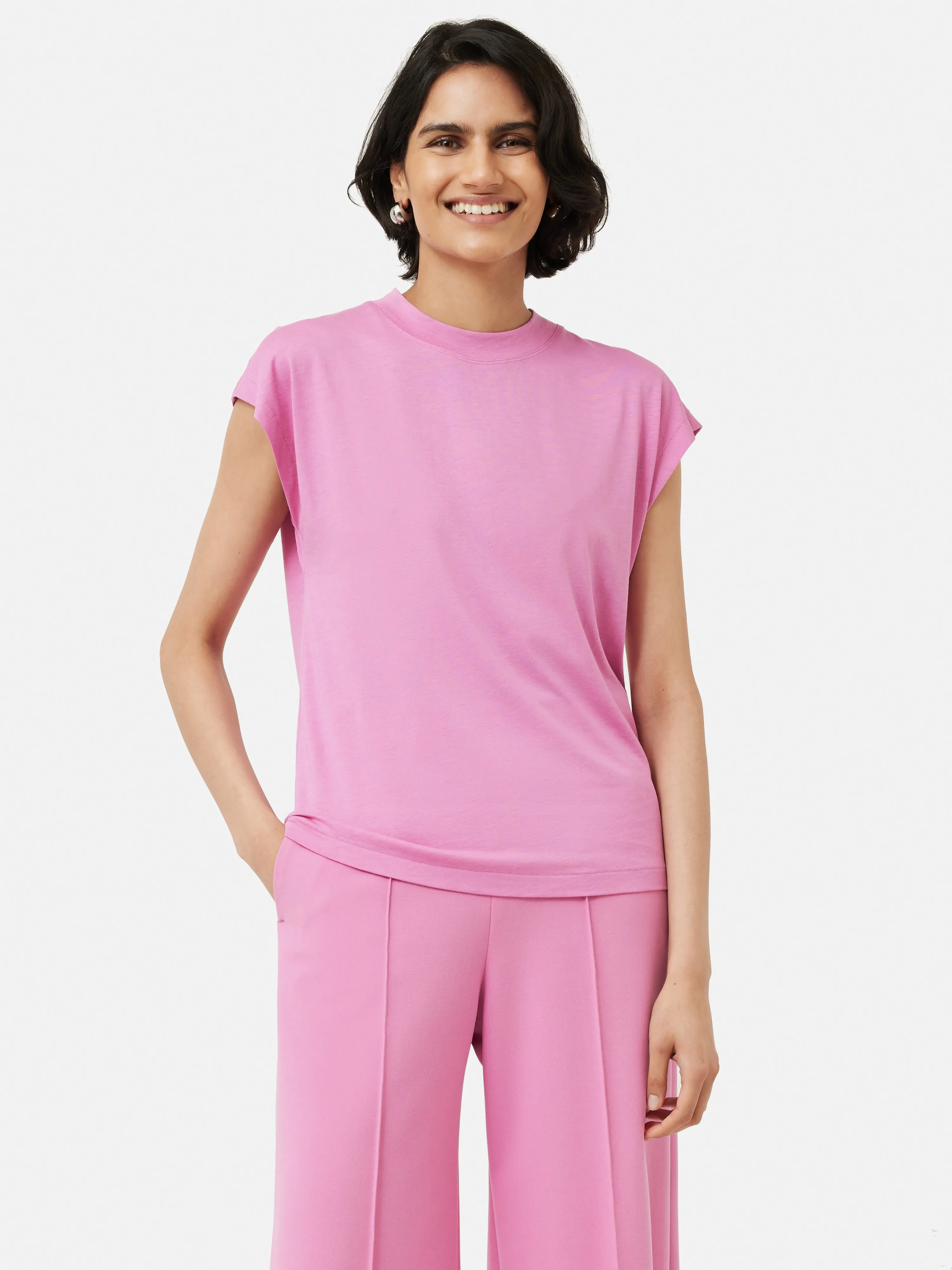 Whitney High Neck T-shirt | Pink sold by Jigsaw