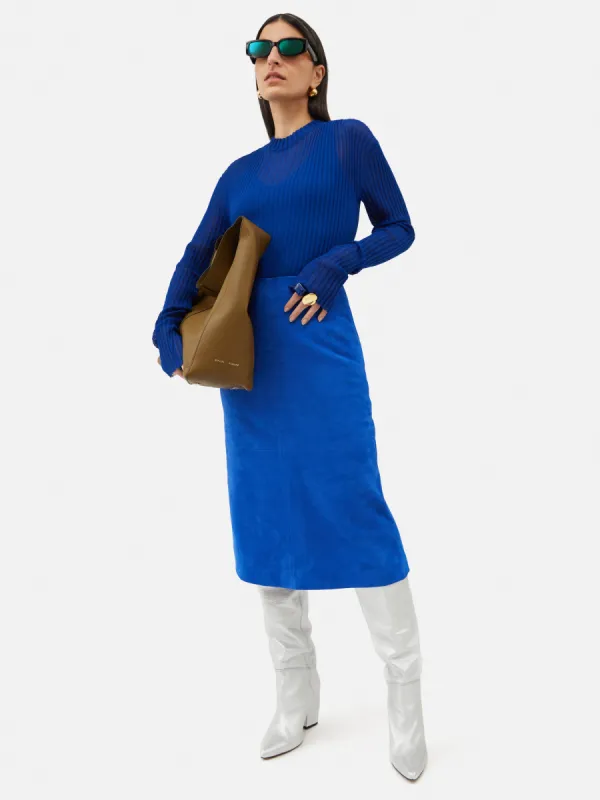 Suede Midi Skirt | Blue sold by Jigsaw