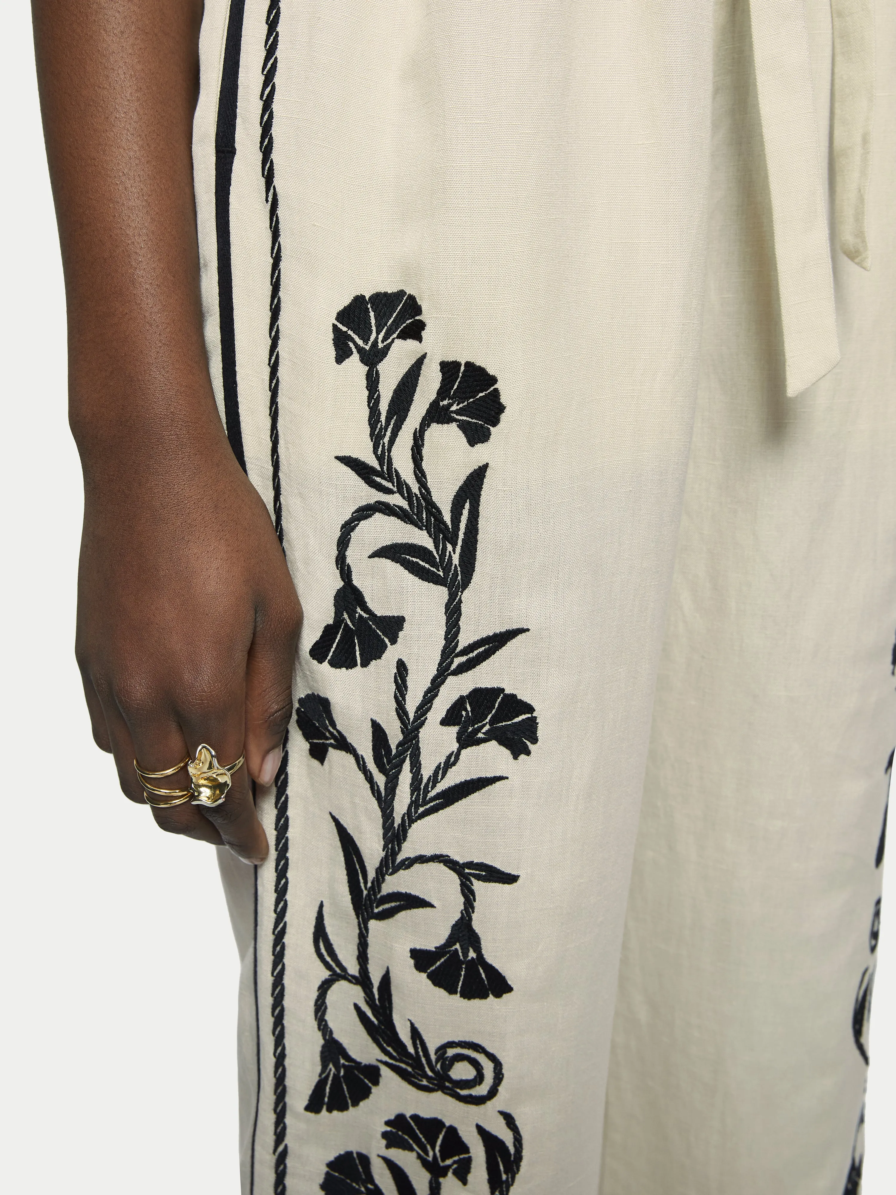 Linen-blend Embroidery Trouser | Cream sold by Jigsaw product image thumbnail 2