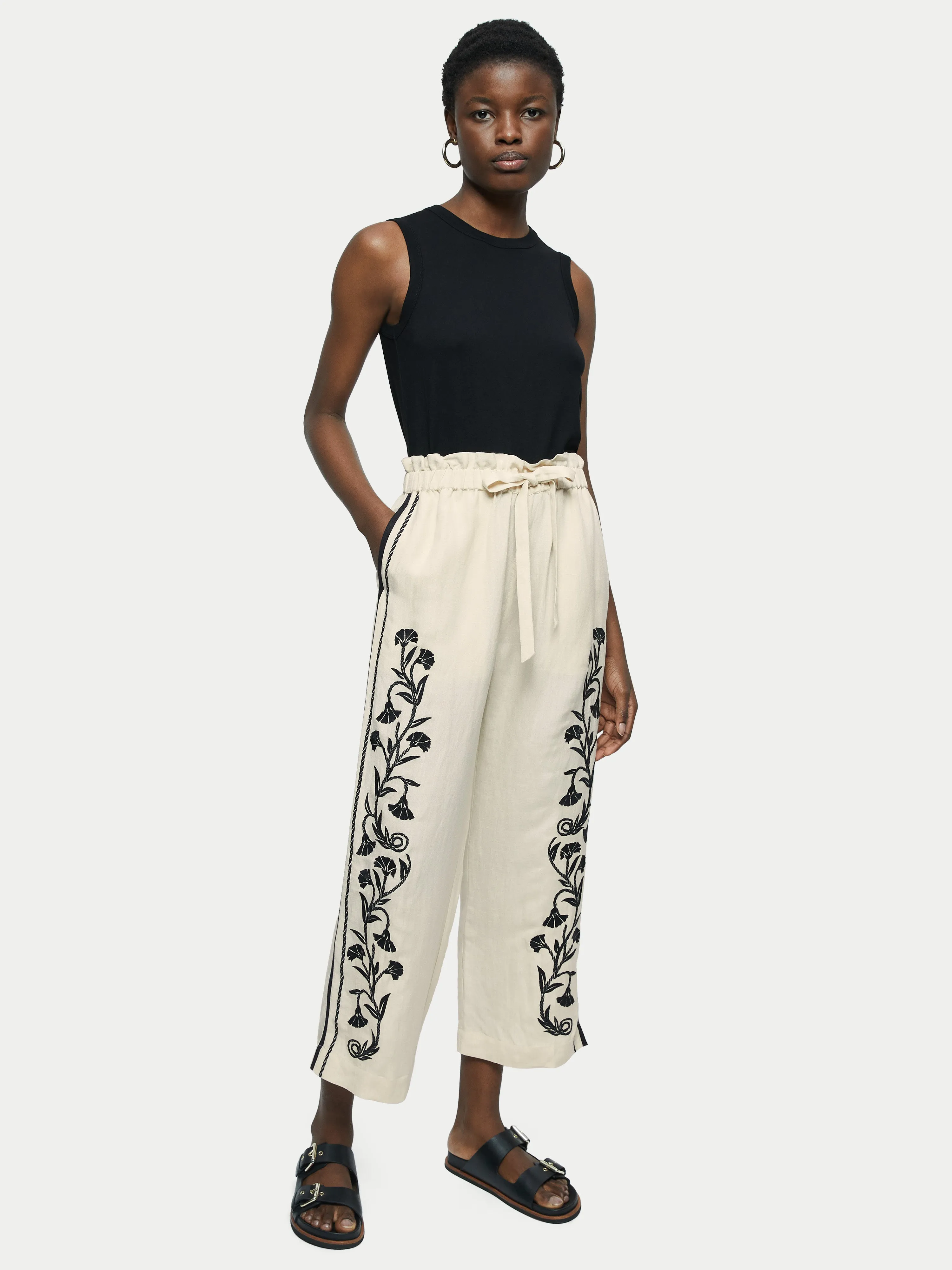 Linen-blend Embroidery Trouser | Cream sold by Jigsaw product image thumbnail 3