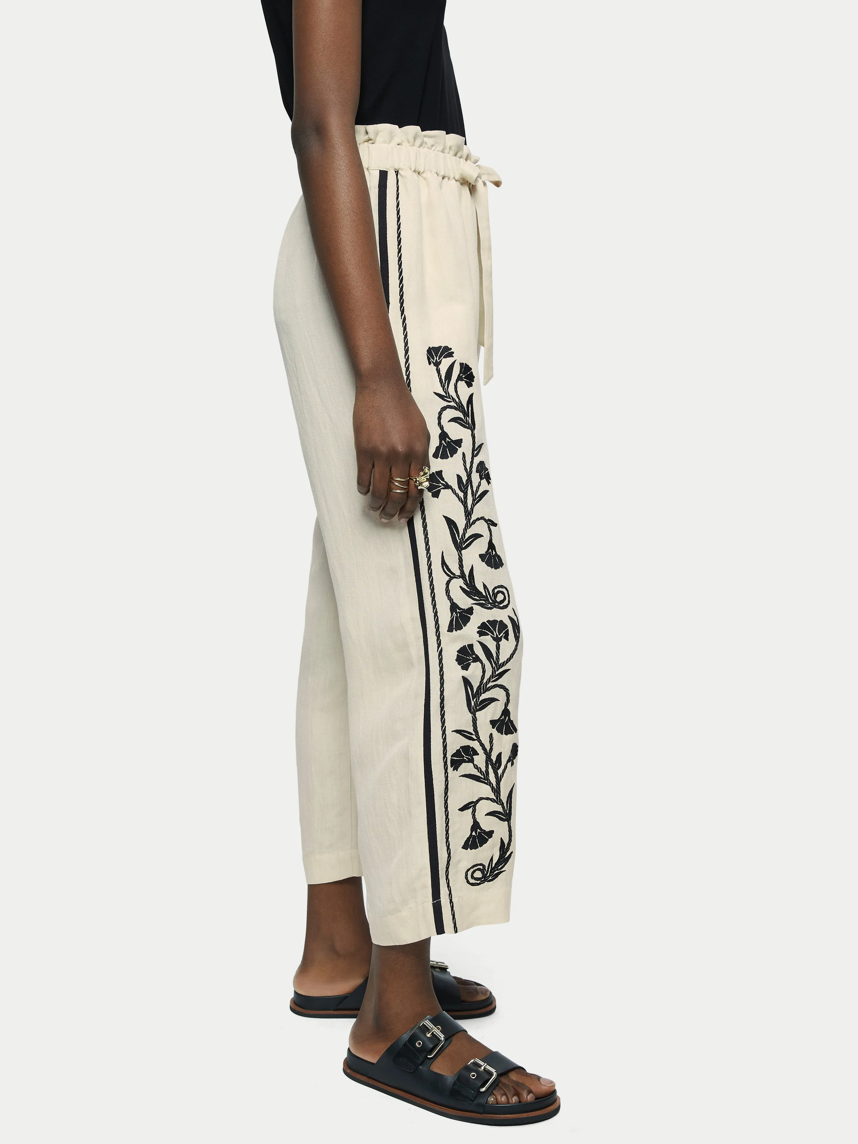 Linen-blend Embroidery Trouser | Cream sold by Jigsaw product image thumbnail 4