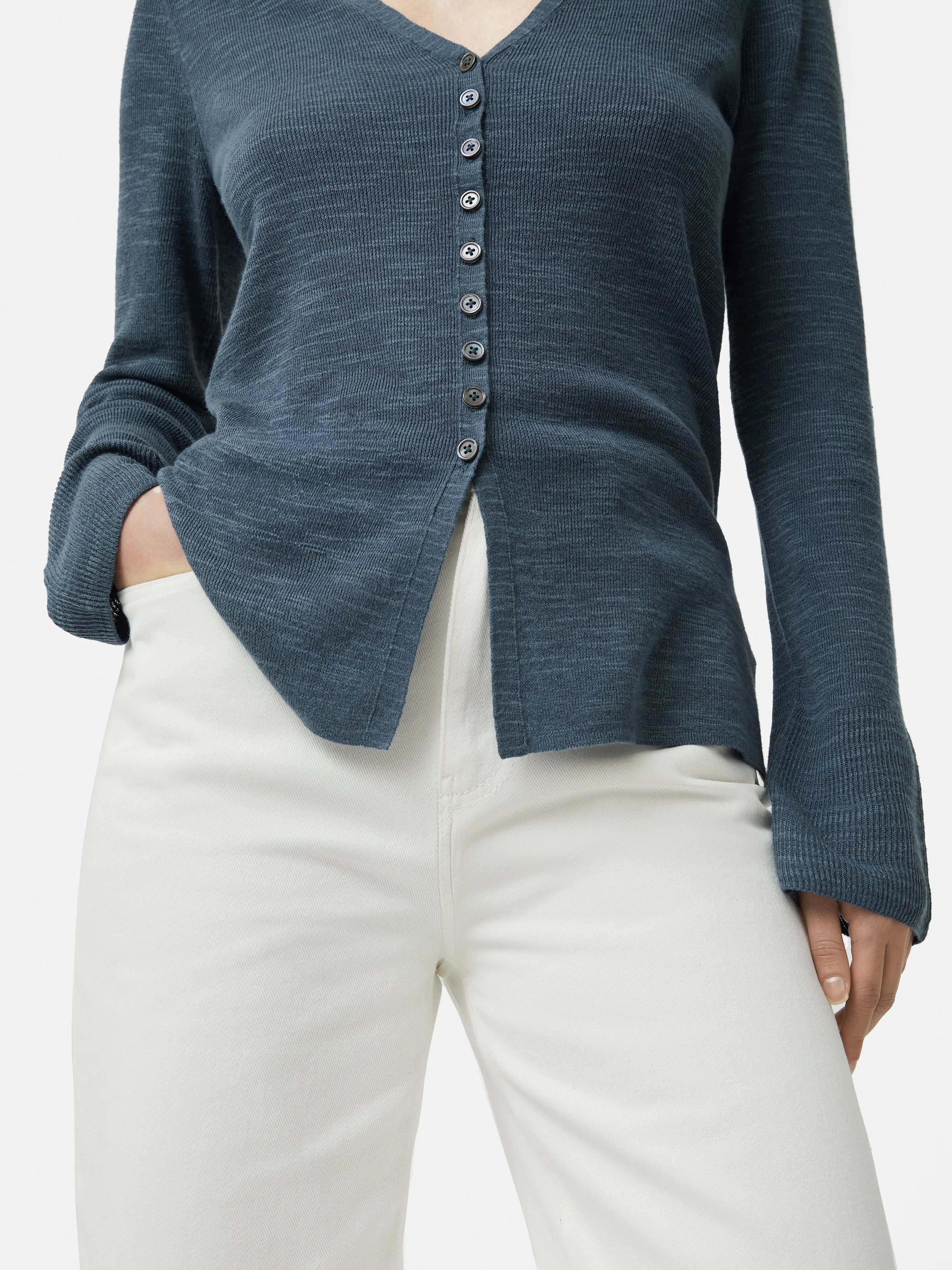 Linen Cotton Cardigan | Mineral Blue sold by Jigsaw product image thumbnail 4