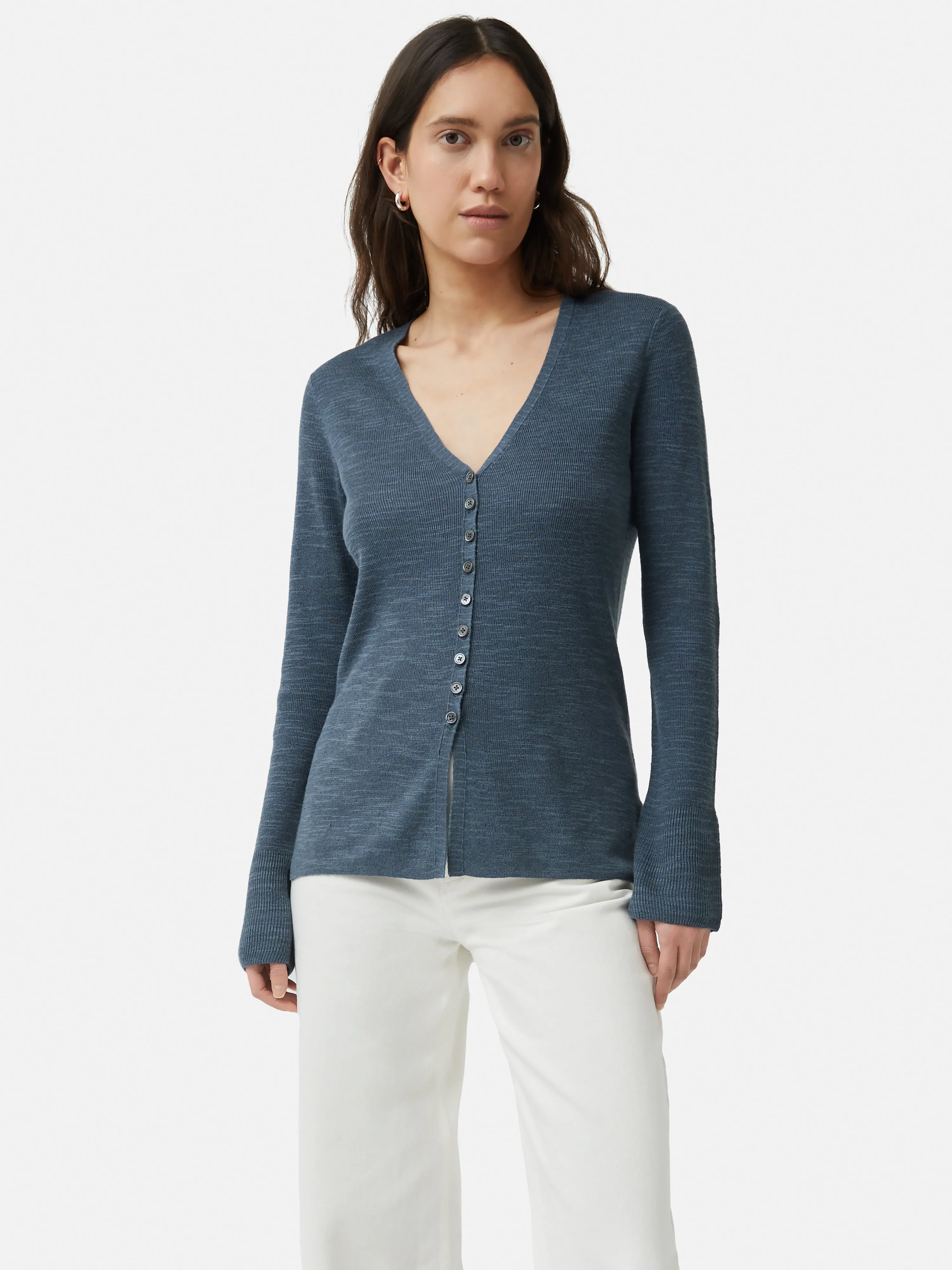 Linen Cotton Cardigan | Mineral Blue sold by Jigsaw