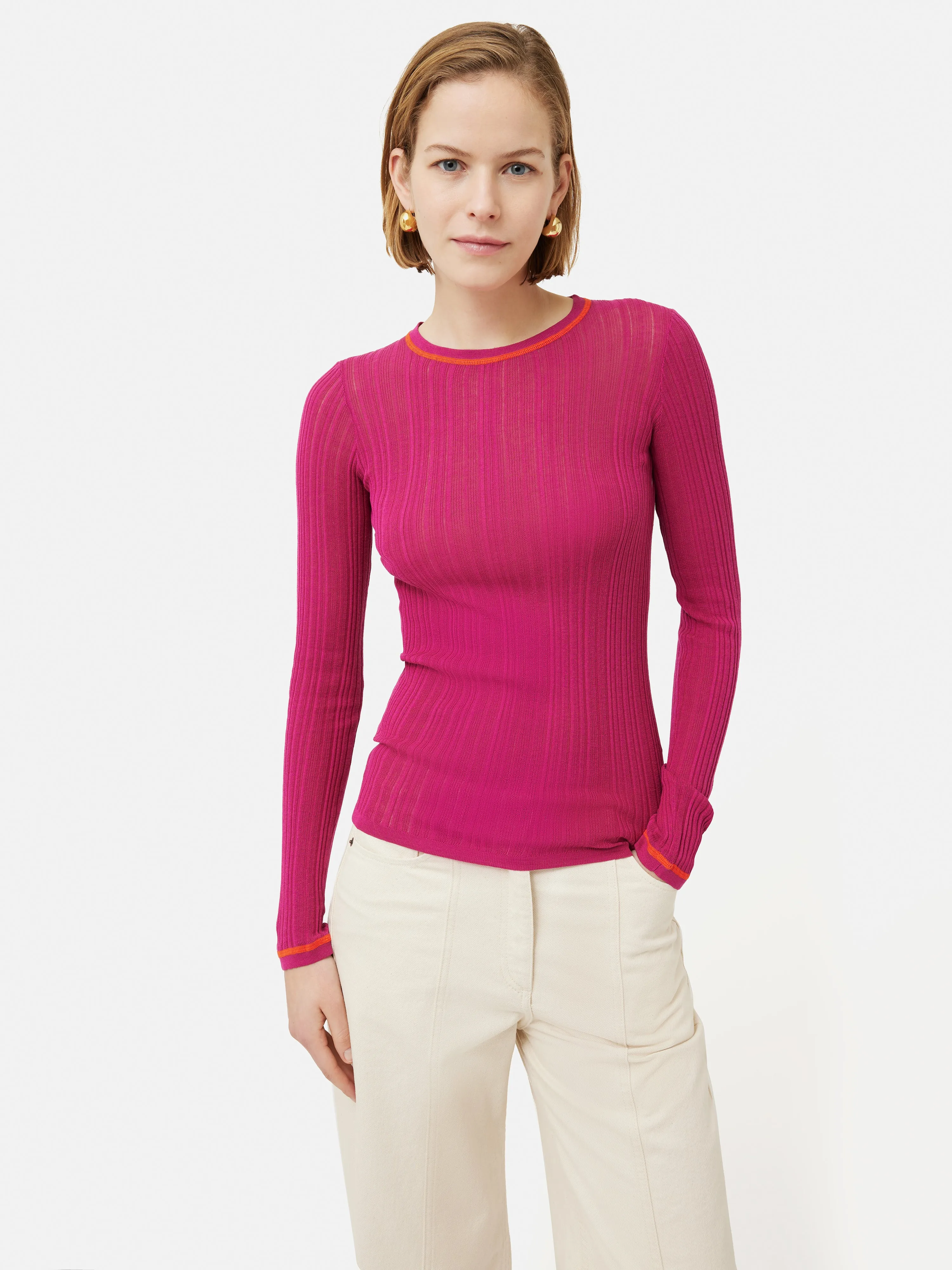 Silk Cotton Rib Crew Jumper | Pink sold by Jigsaw product image thumbnail 4
